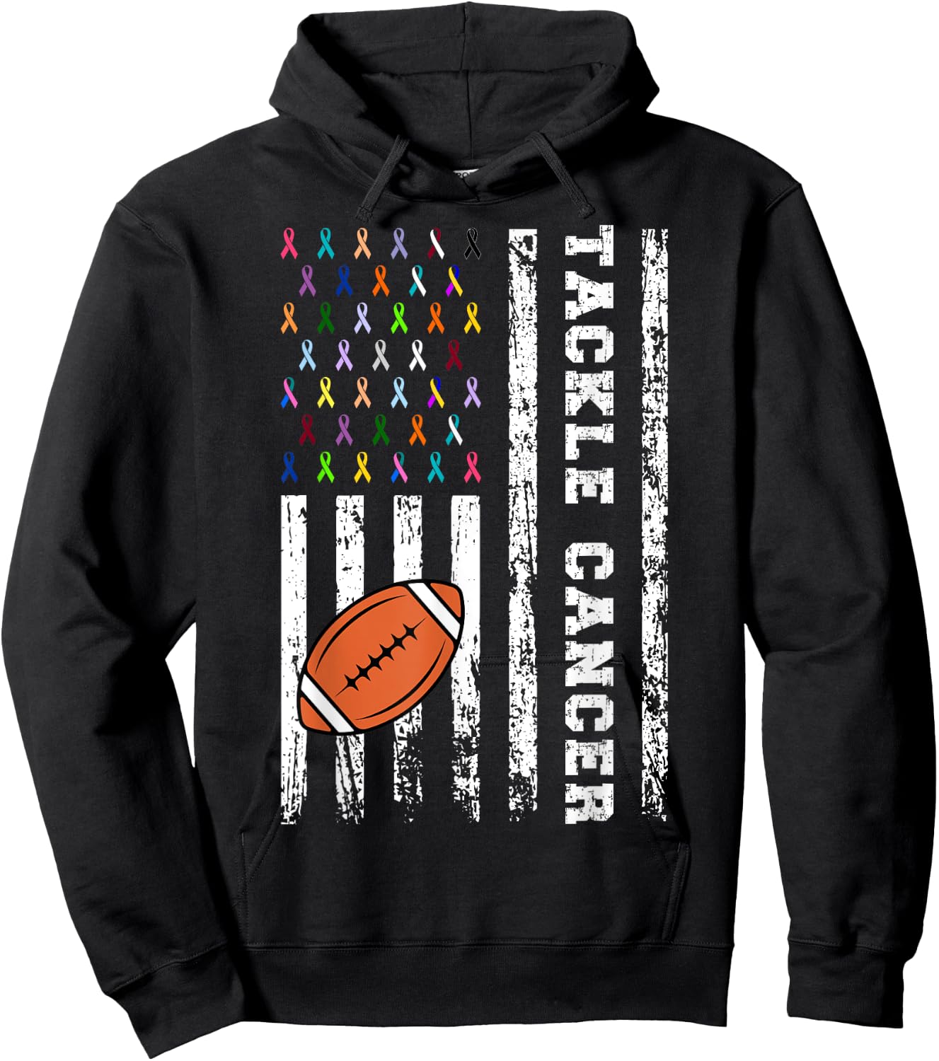 Tackle Football Multicolor Ribbons All Cancer Awareness Kid Hoodie - Hoodie | Black