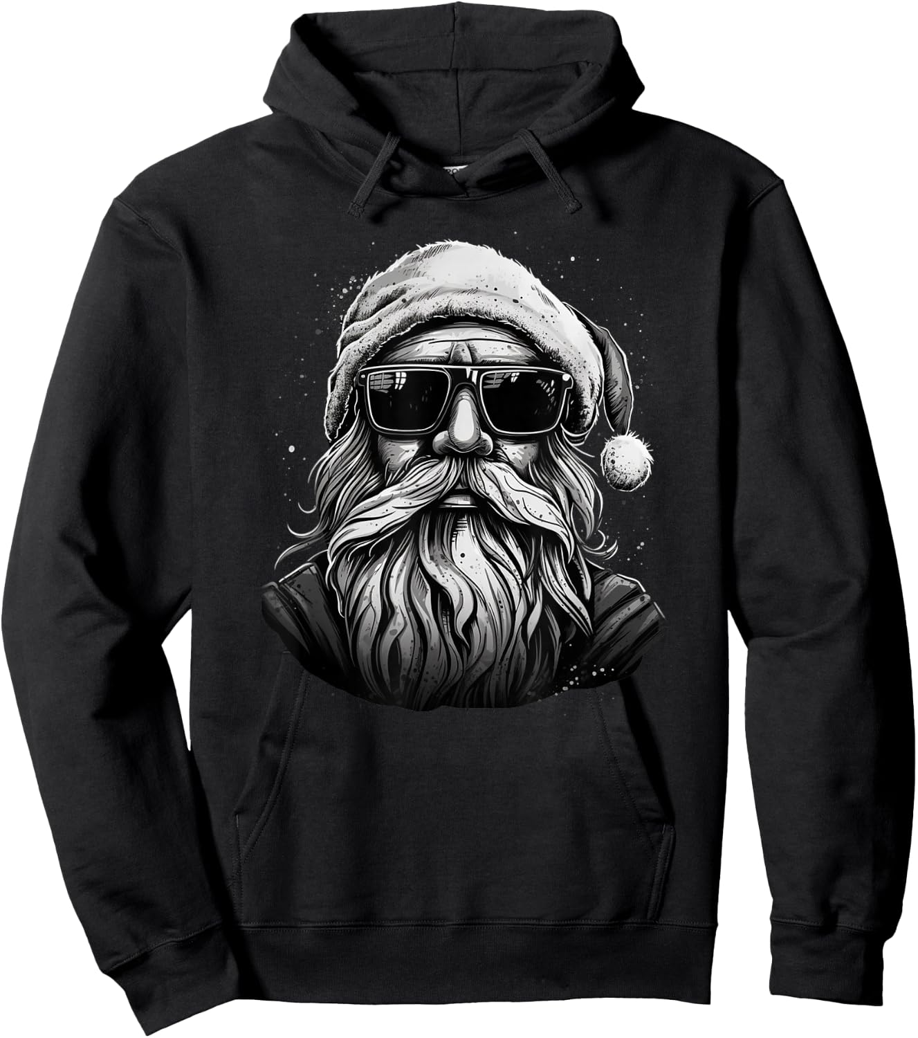 Funny Cool Santa Face Hipster with Beard & Glasses Christmas Hoodie - Hoodie | Black