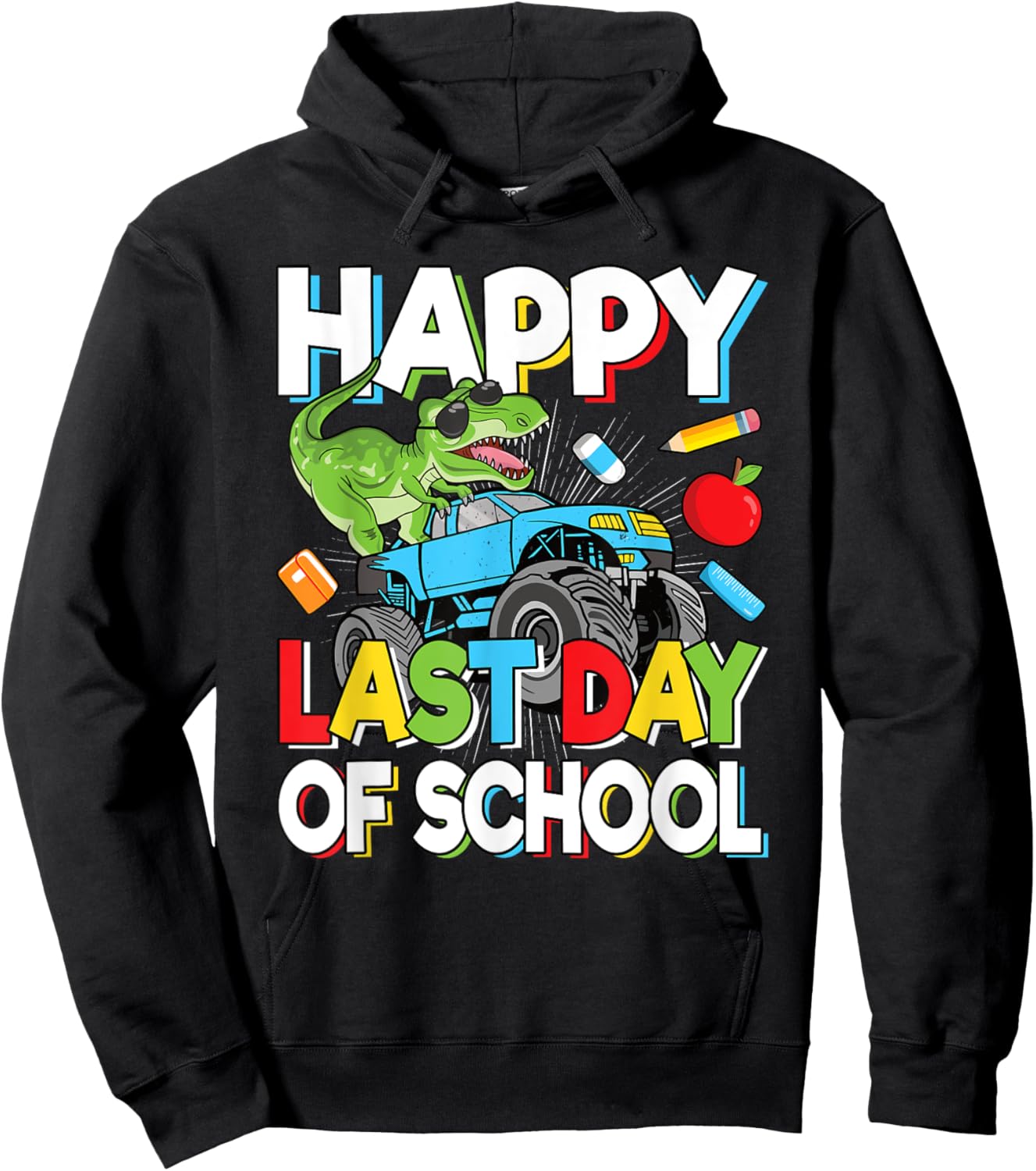 Happy Last Day Of School Student Dinosaur T-Rex Boys Kids Hoodie - Hoodie | Black