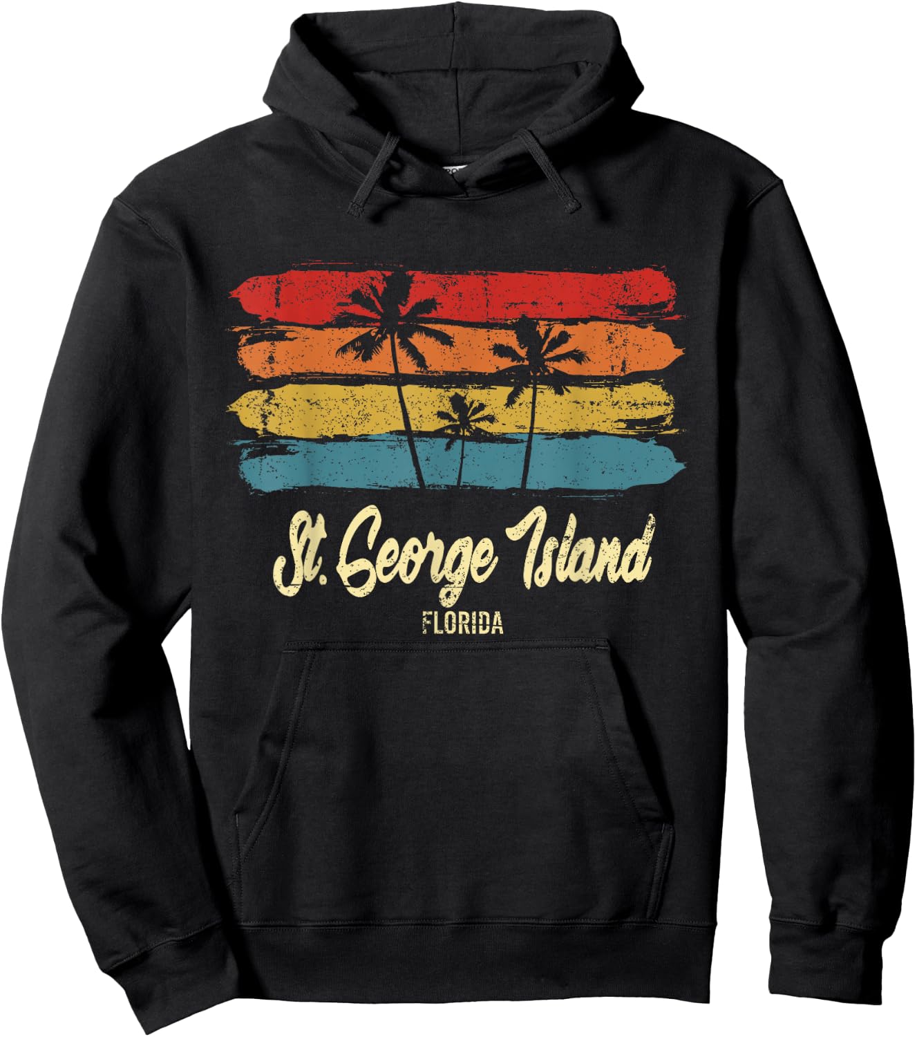 Vintage St. George Island Florida Palm Trees FL Retro Hoodie - Hoodie | Black