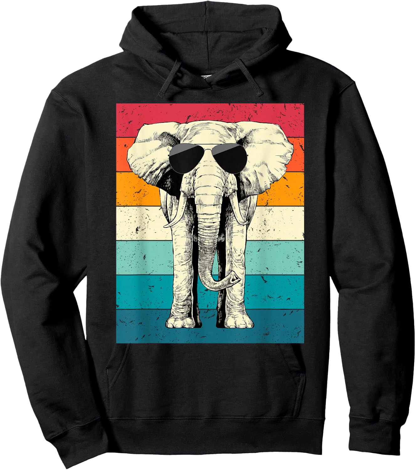 Retro Vintage Elephant with Sunglasses Wild Animal Lovers Hoodie - Hoodie | Black