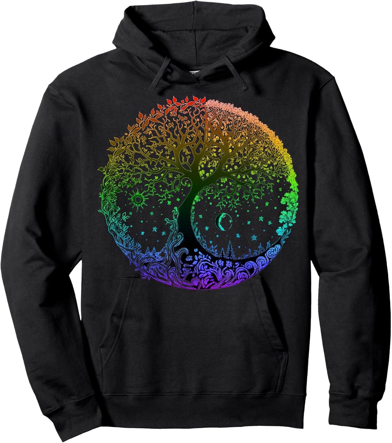 Tree of Life Sun Moon Seasons Mandala Chakras Yoga Graphic Hoodie - Hoodie | Black