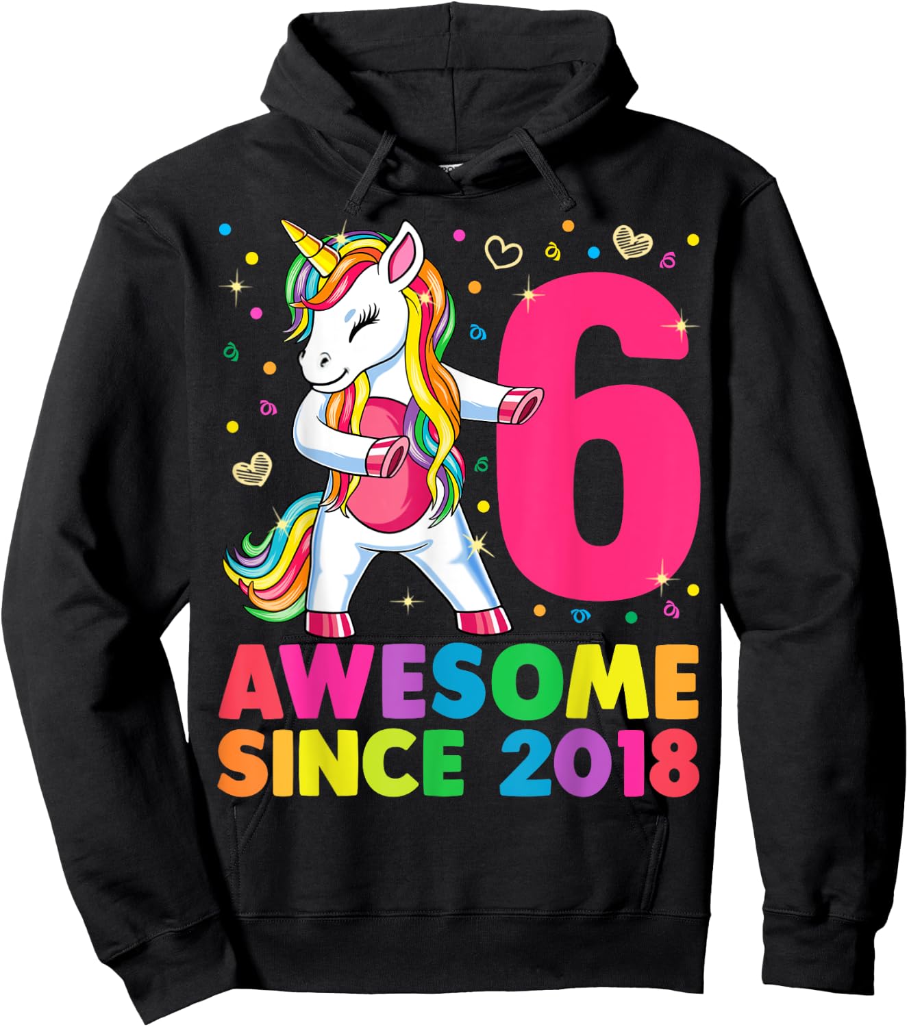 6 Years Old Unicorn Flossing 6th Birthday Girl Unicorn Party Hoodie - Hoodie | Black
