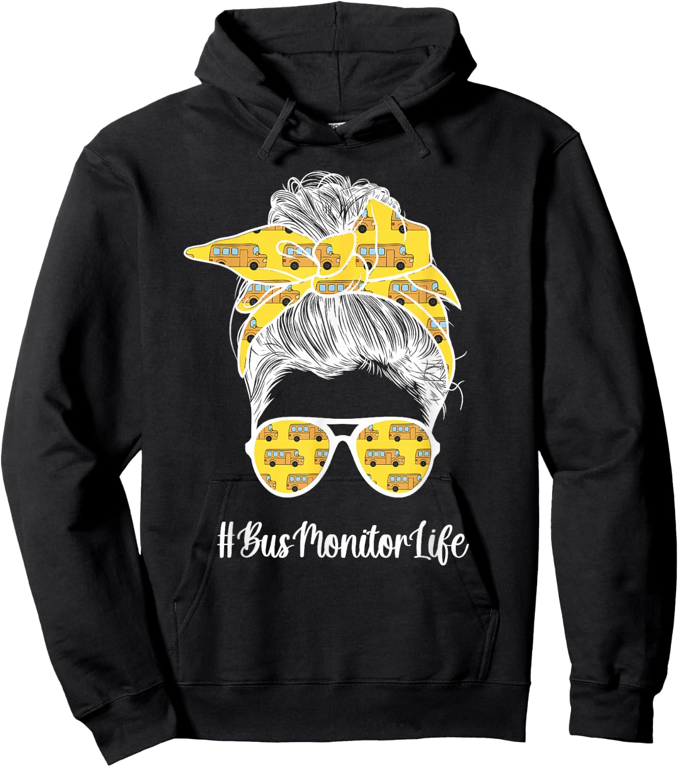 Bus Monitor Life School Bus Monitor Messy Bun Hoodie - Hoodie | Black
