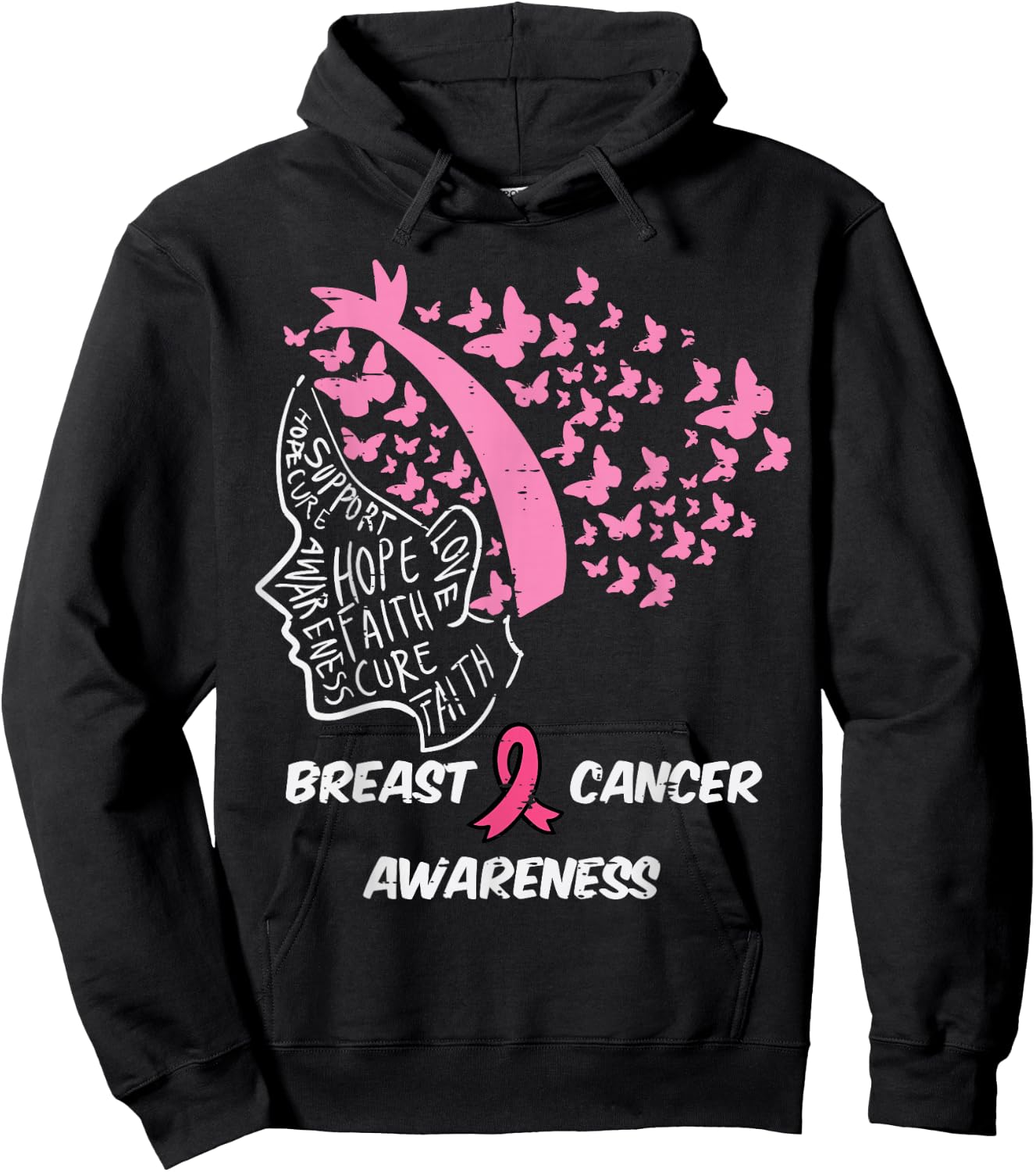 Butterfly Pink Ribbon Woman Breast Cancer Awareness Women Hoodie - Hoodie | Black