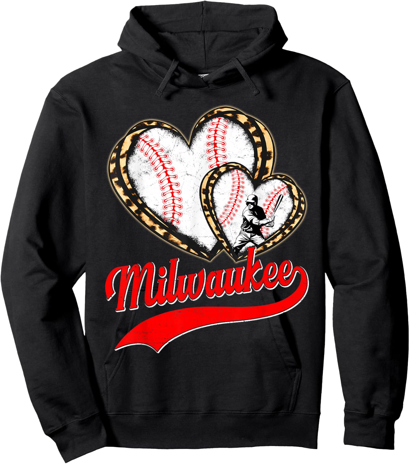 Vintage Milwaukee Baseball Leopard Heart Baseball Fans Hoodie - Hoodie | Black