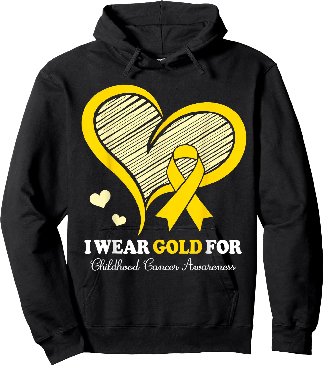 I Wear Gold For Childhood Cancer Hope and Support Cute Heart Hoodie - Hoodie | Black