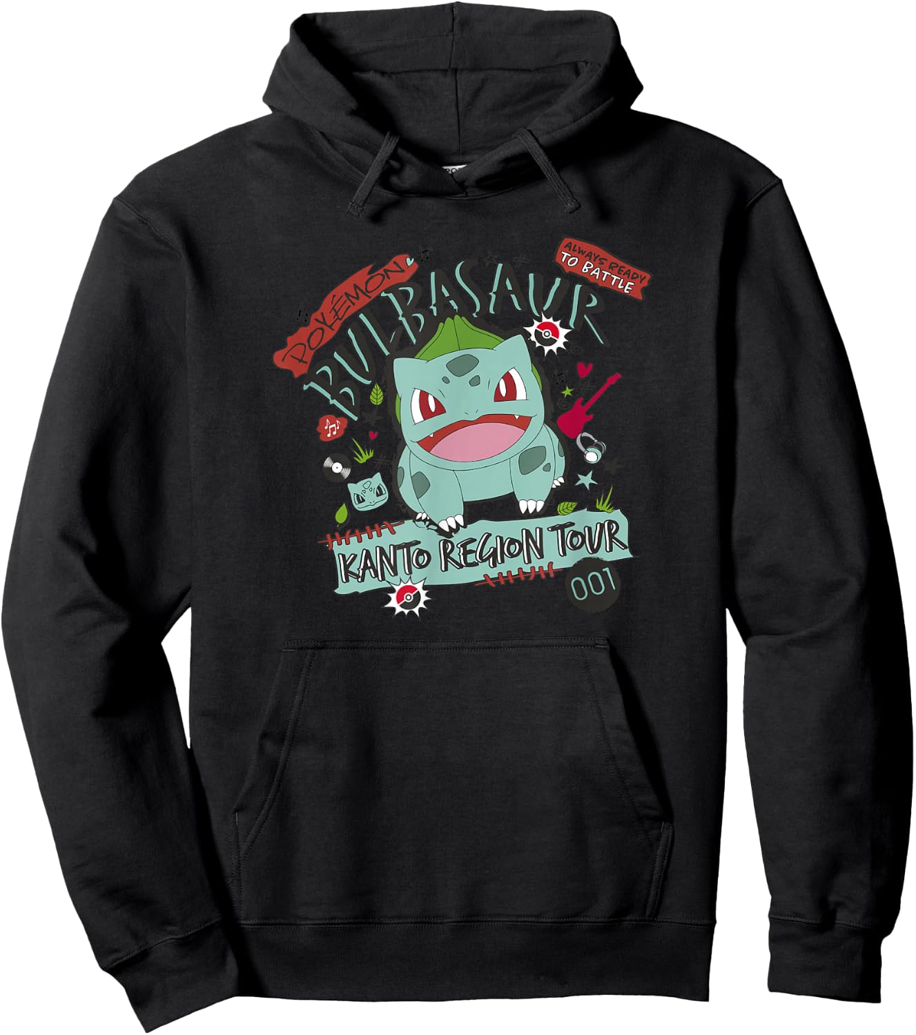 Pokémon Bulbasaur 001 Kanto Region Tour Music Poster Hoodie - Hoodie | Black