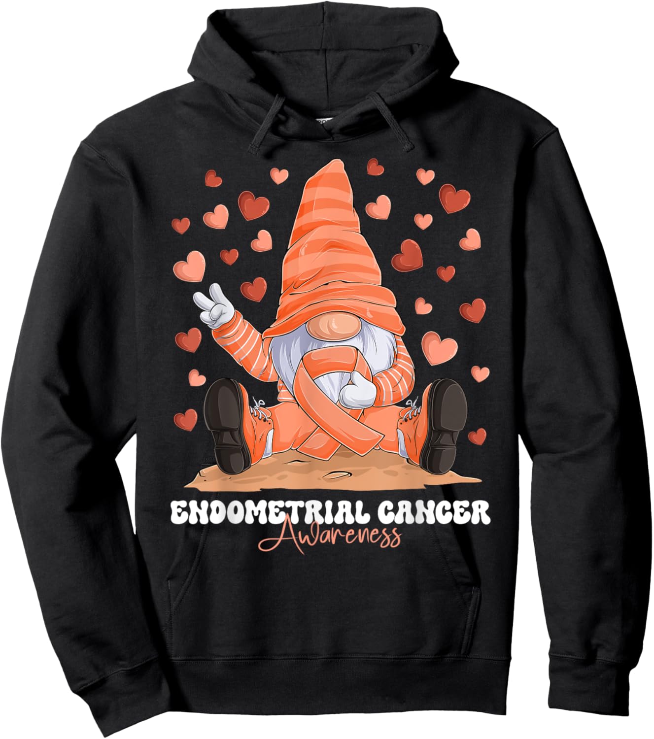 Endometrial Cancer Awareness Month Peach Ribbon Gnome Hoodie - Hoodie | Black