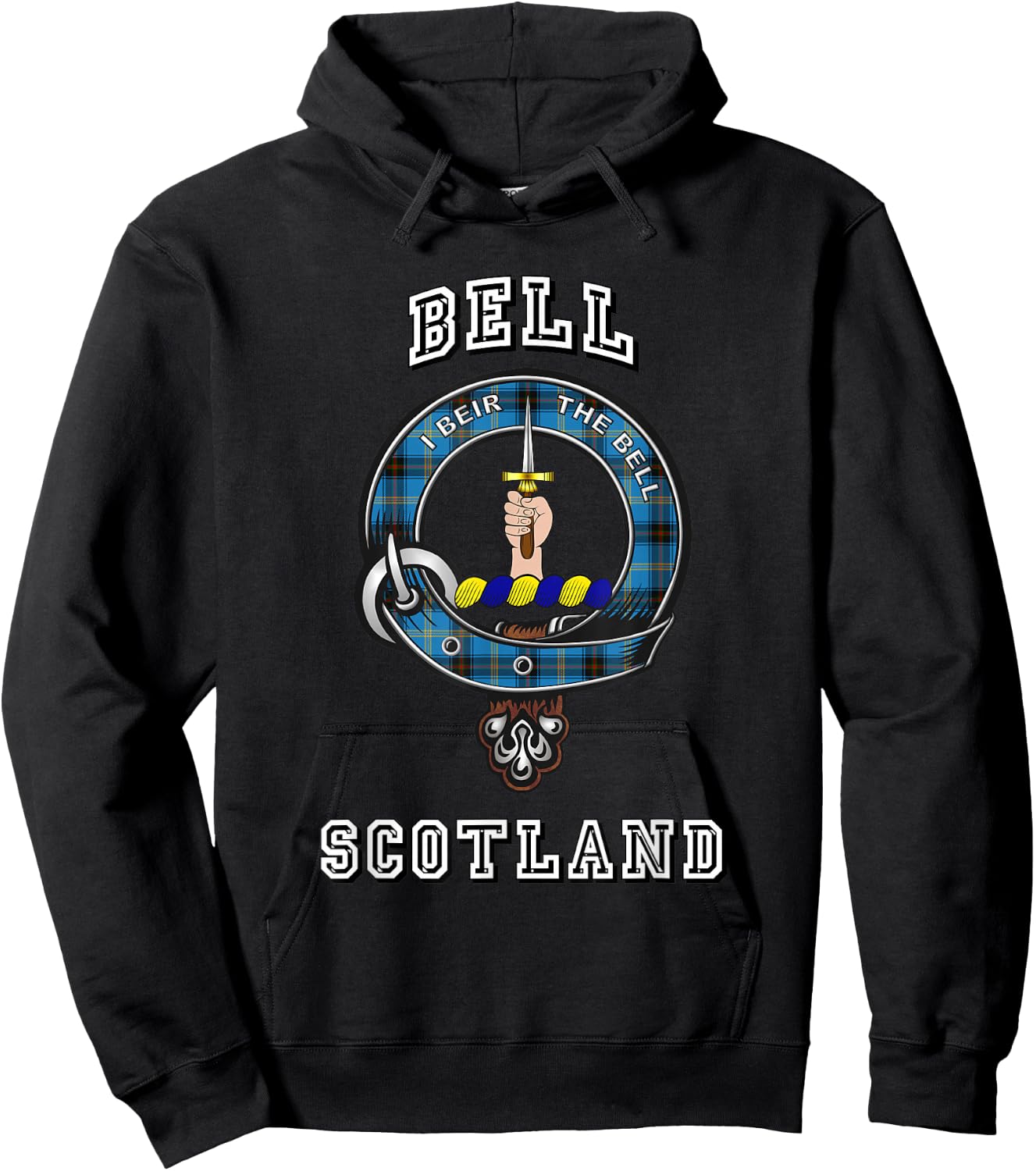 Bell Tartan Clan Badge Athletic Style Hoodie - Hoodie | Black