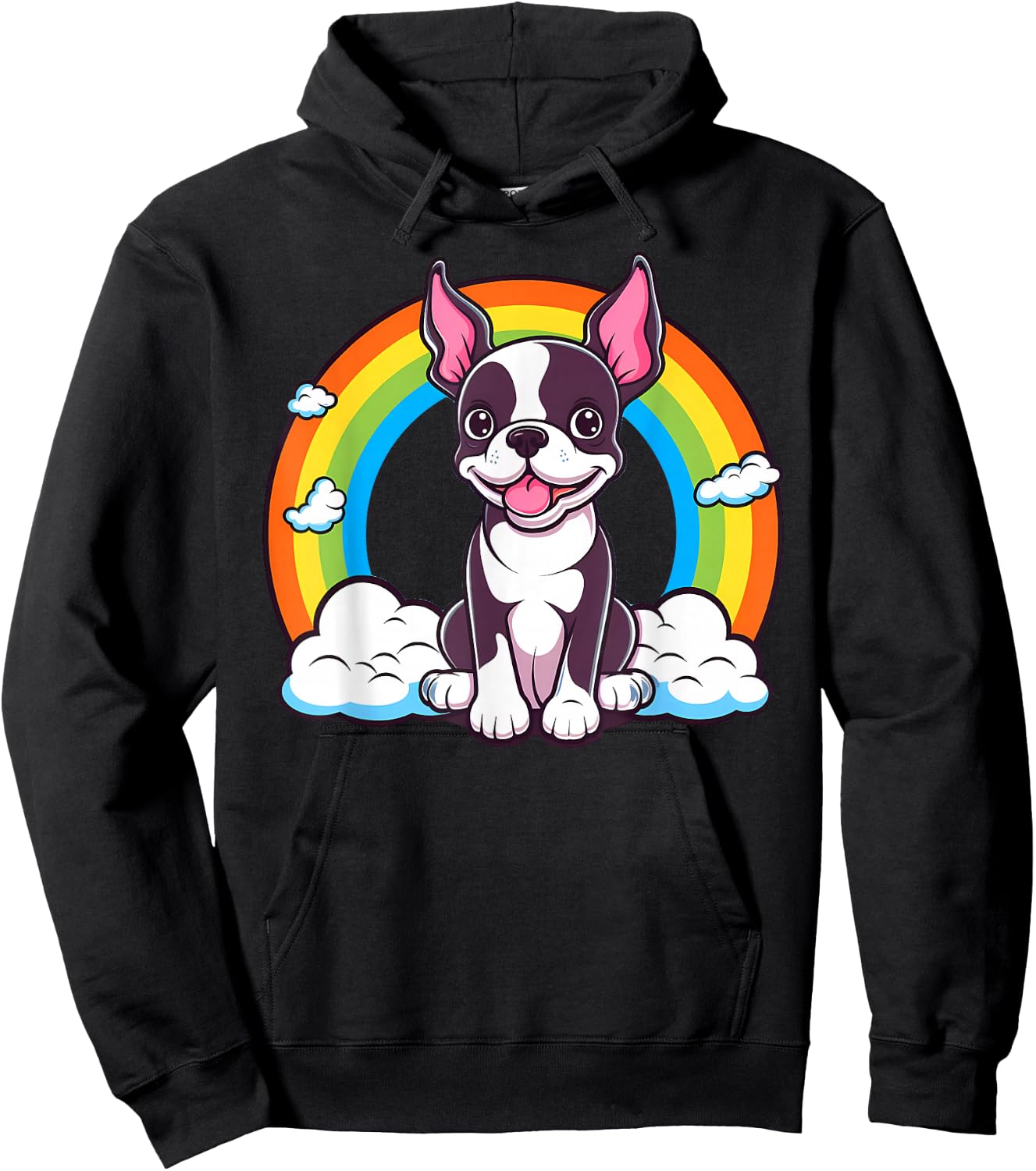 Cute Boston Terrier Rainbow Kawaii Puppy Dog Hoodie - Hoodie | Black