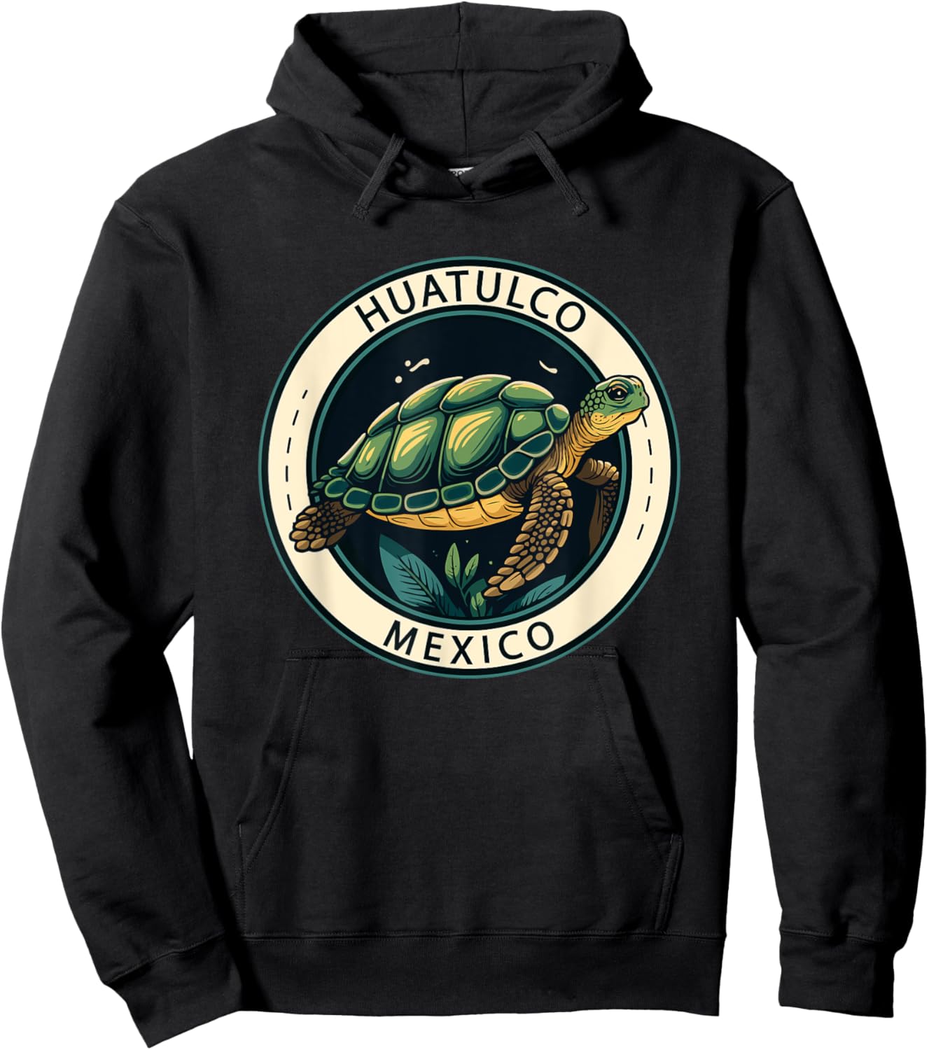 Huatulco Mexico Turtle Illustrated Vintage Hoodie - Hoodie | Black