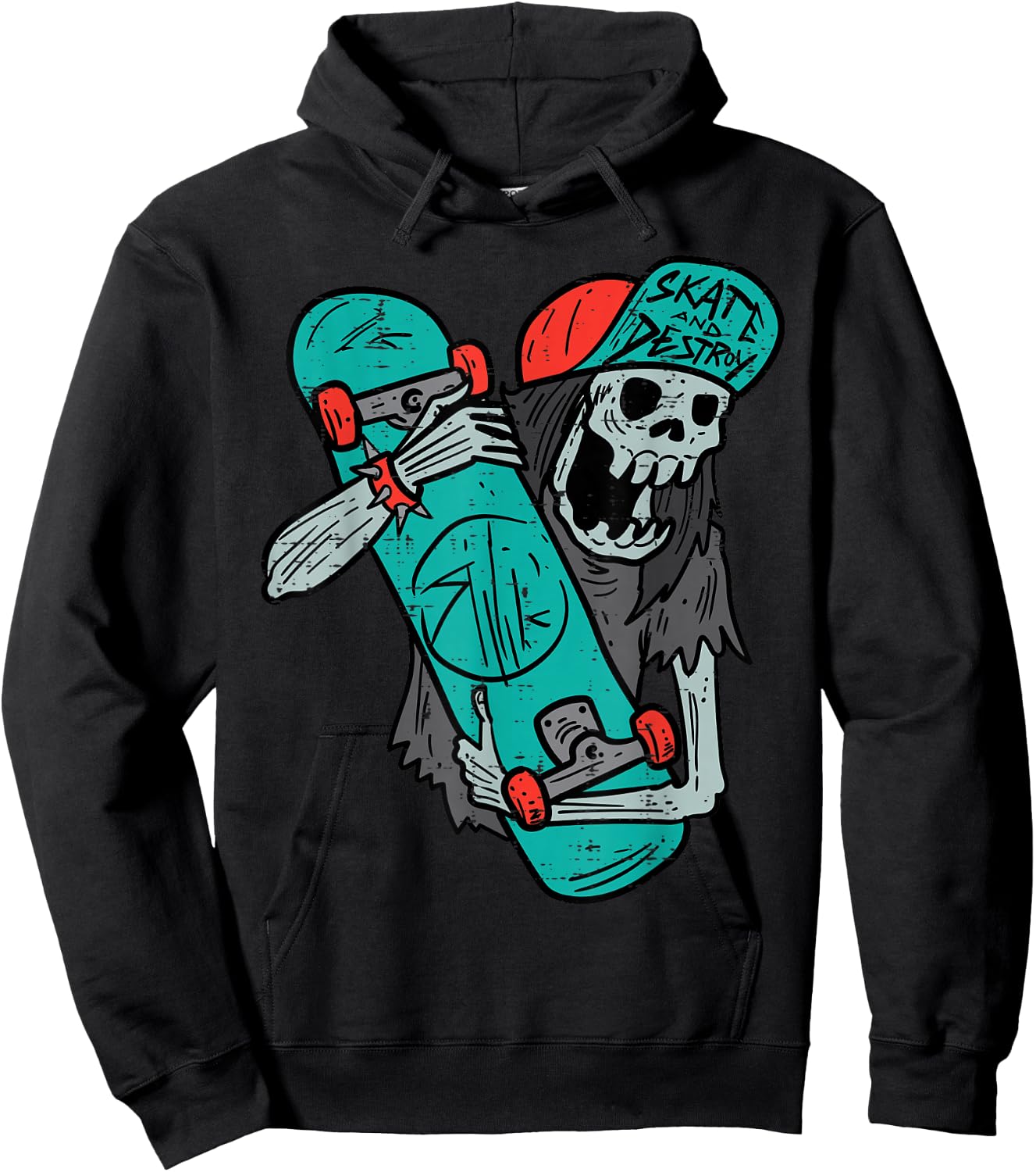Skater Skeleton Retro VIntage Skateboard Halloween Boys Hoodie - Hoodie | Black
