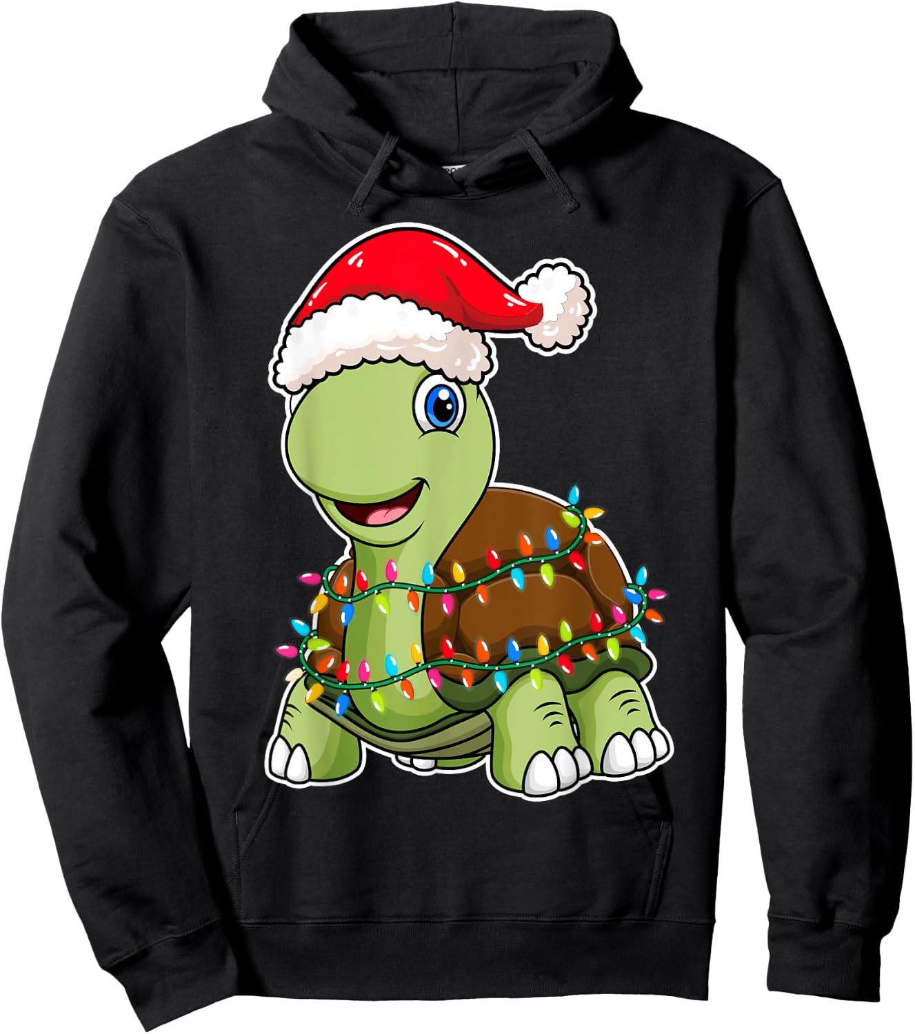 Christmas Lights Turtle Wearing Xmas Hat - Sea Turtle Lover Hoodie - Hoodie | Black