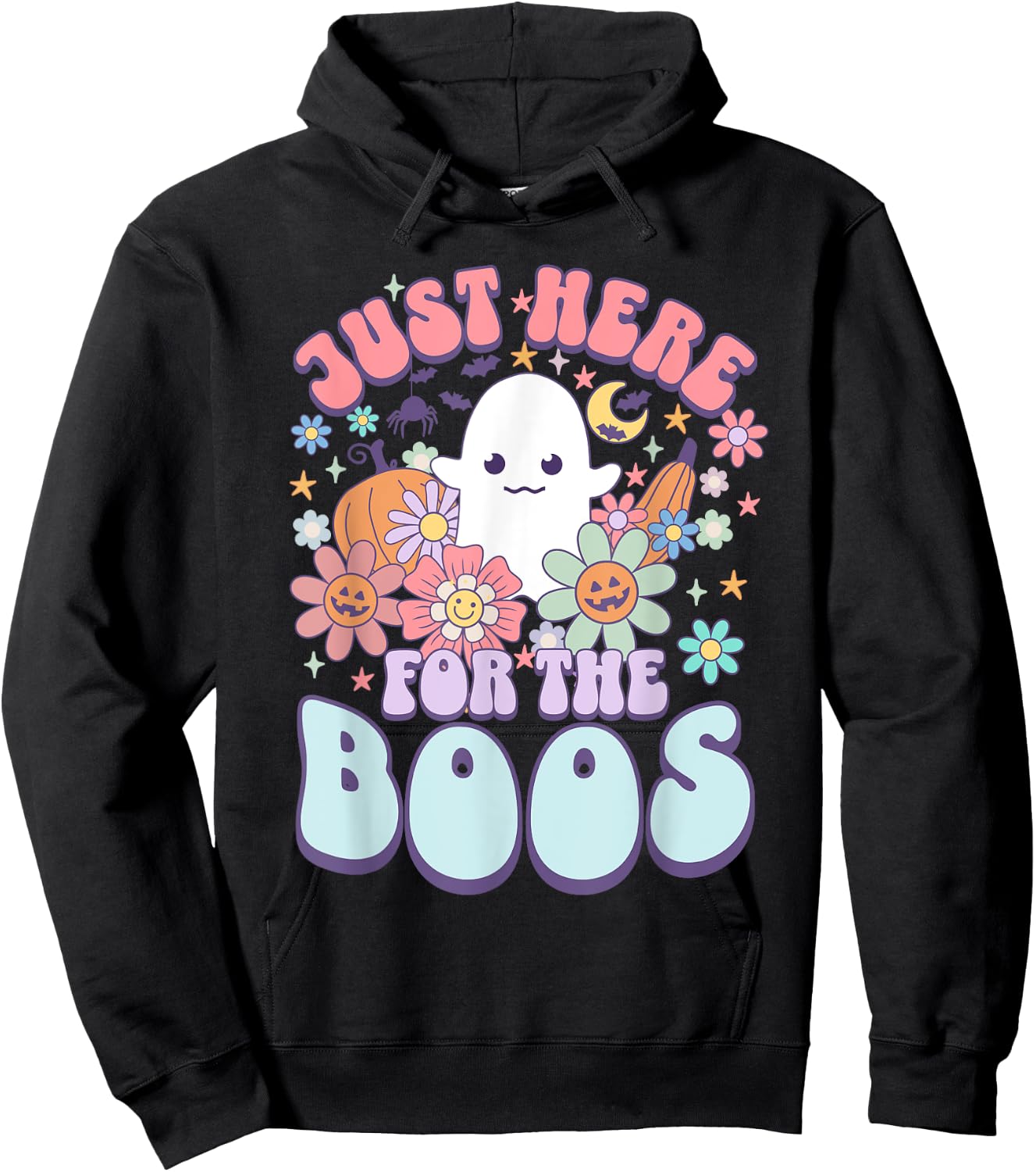 Just Here For The Boos Funny Halloween Cute Ghost Graphic Hoodie - Hoodie | Black