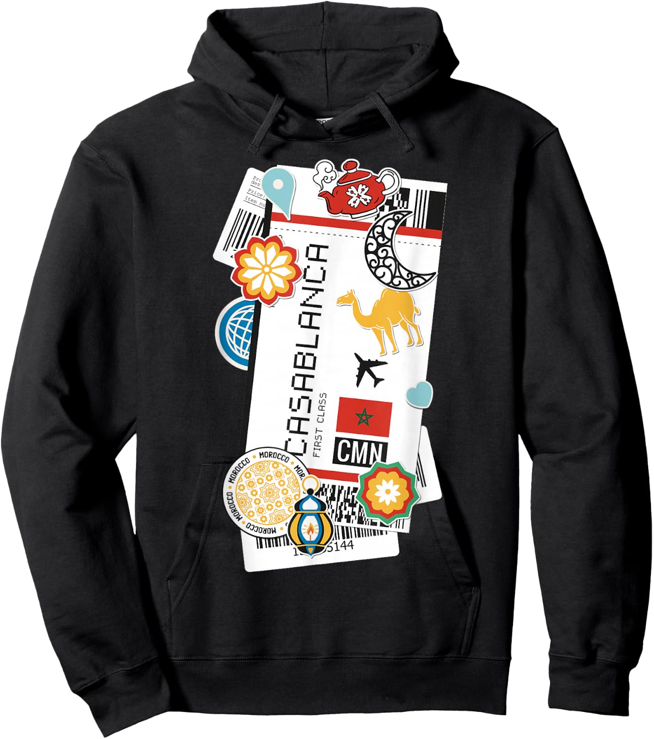 Casablanca Air Ticket Boarding Pass Plane Morroco Travel Hoodie - Hoodie | Black