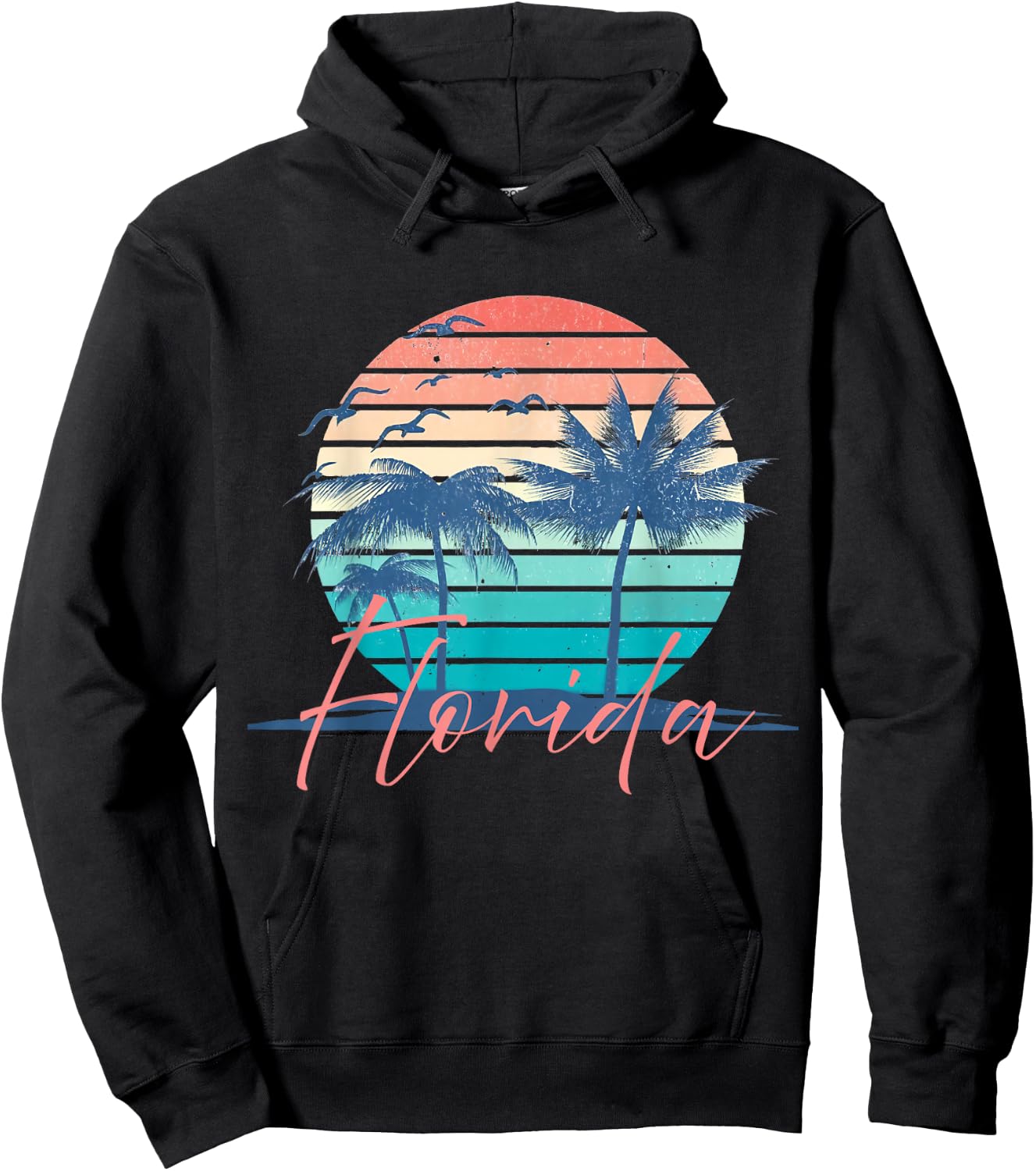 Florida Vintage Summer Vibes Beach Sunset Retro Palm Tree Hoodie - Hoodie | Black