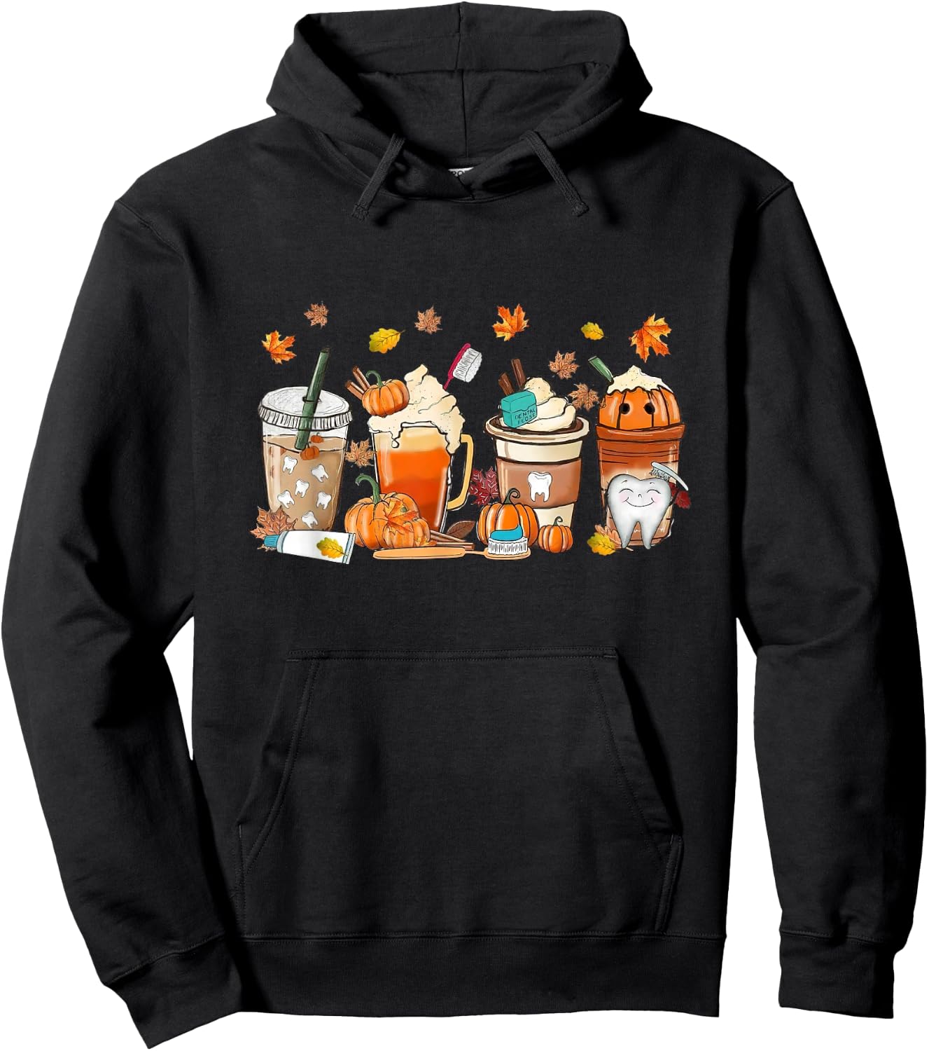 Retro Fall Coffee Dentist Tooth Thankful Dental Hygienist Hoodie - Hoodie | Black