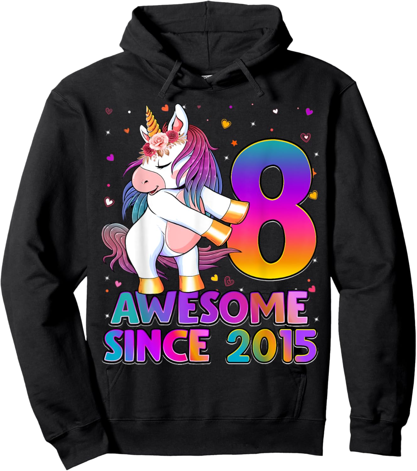 8 Years Old Unicorn Flossing 8th Birthday Girl Unicorn Party Hoodie - Hoodie | Black
