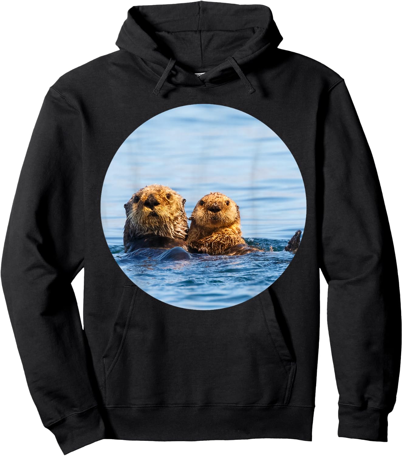 Cute Mom and Baby Sea Otter Swimming Seaotters Hoodie - Hoodie | Black