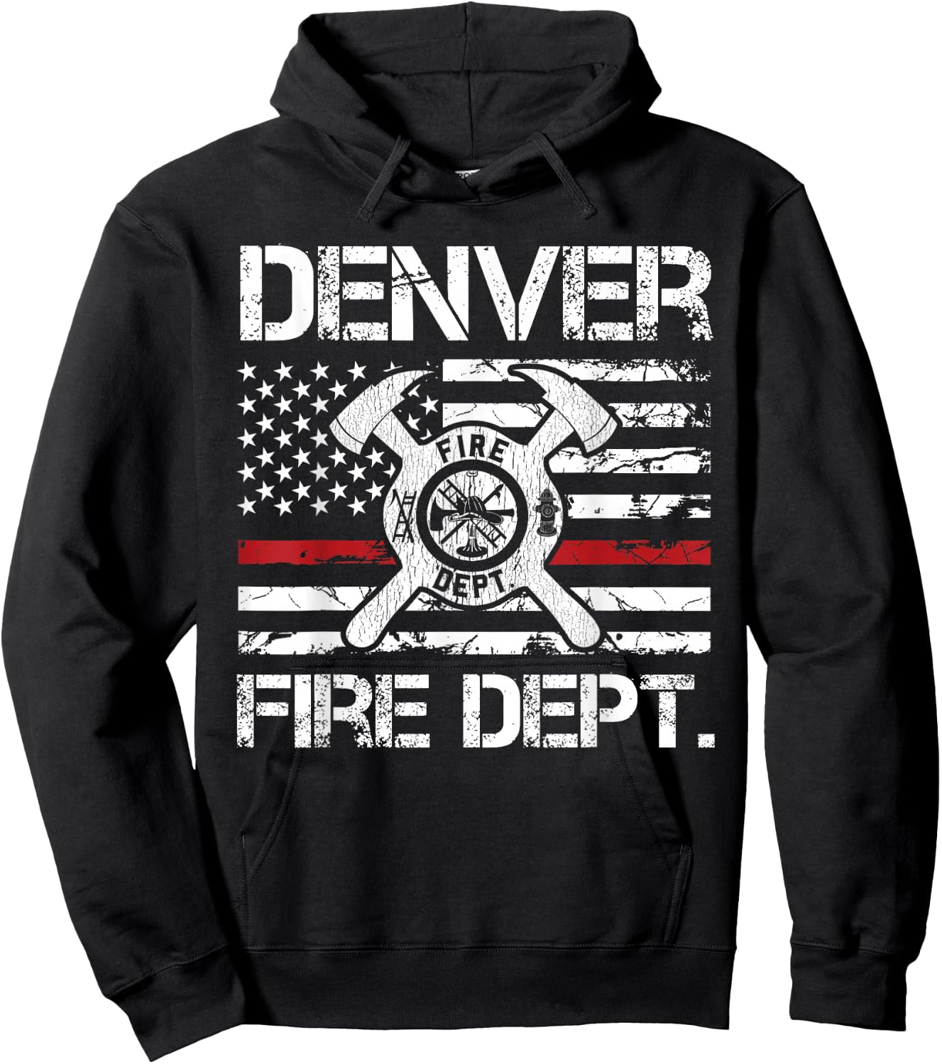 Denver Colorado Fire Department Thin Red Line Logo Hoodie - Hoodie | Black