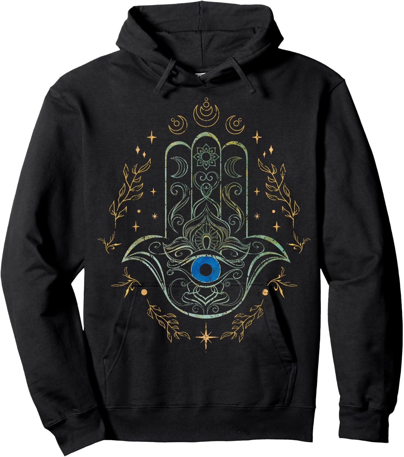 Evil Eye Hamsa Hand Nazar Amulet Protection Celestial Yoga Hoodie - Hoodie | Black