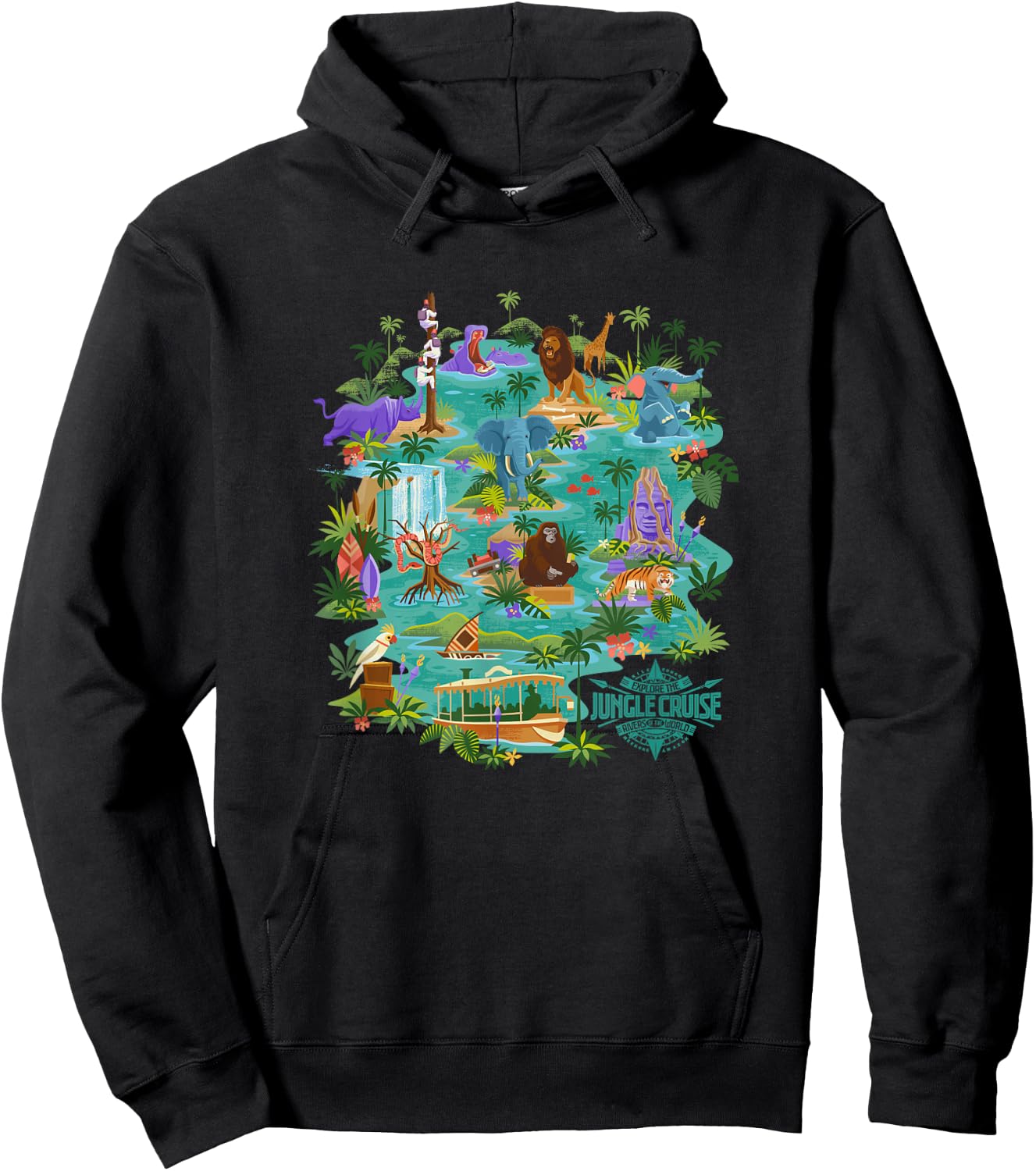Disney Jungle Cruise Explore The Rivers Of The World Map Hoodie - Hoodie | Black