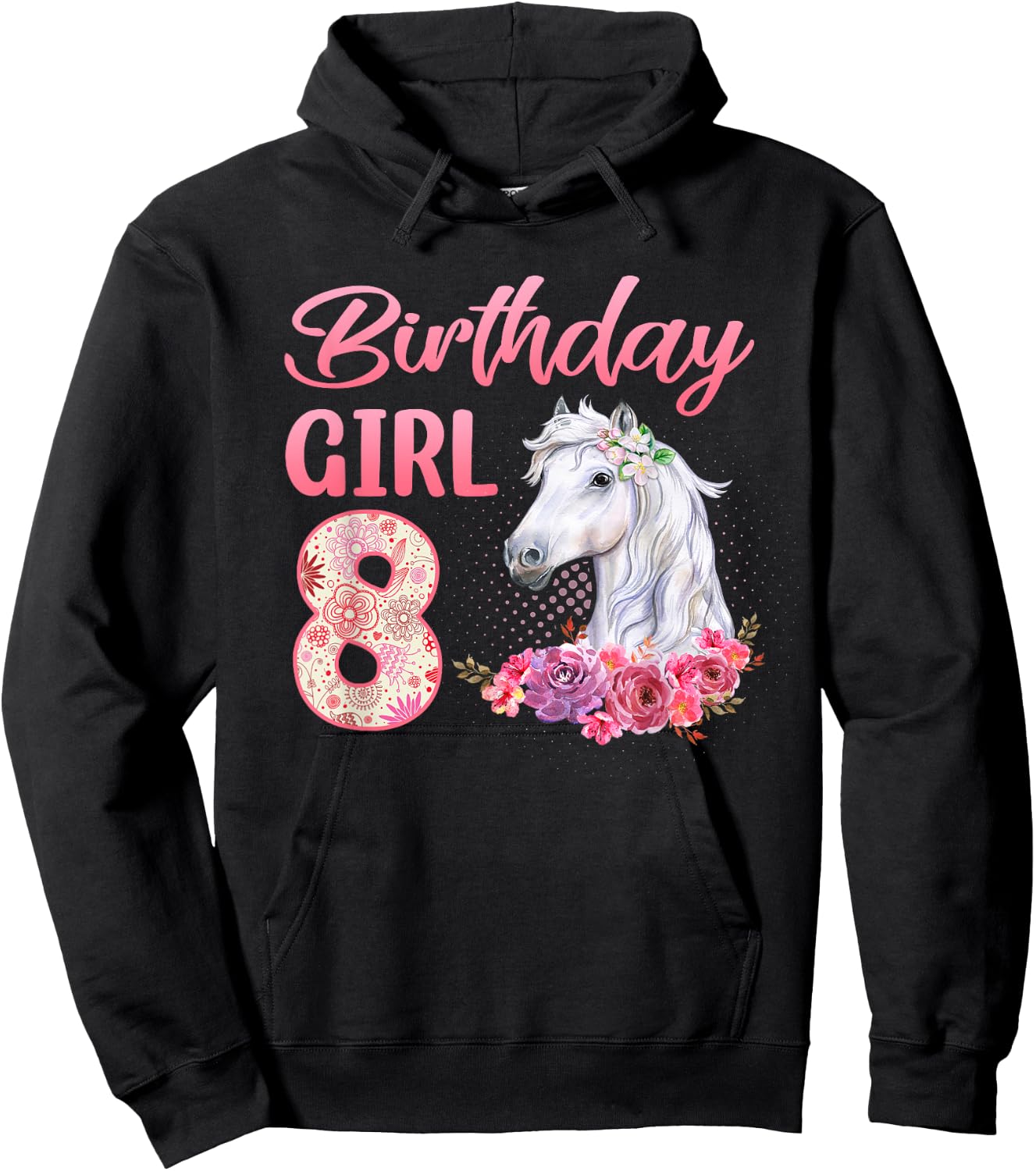 Horse Lovers 8th Birthday Girl Cute 8 Year Old Hoodie - Hoodie | Black