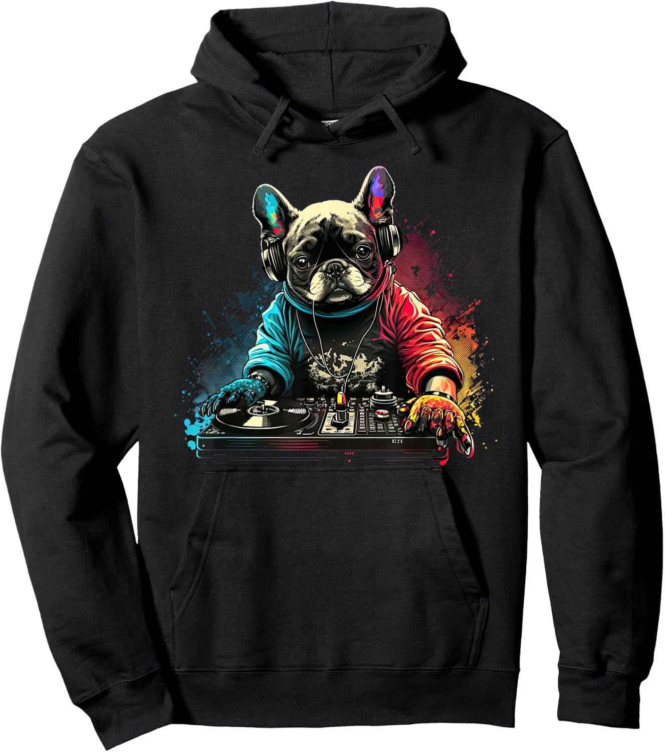 Funny French Bulldog Frenchie DJ Electronic EDM music Hoodie - Hoodie | Black