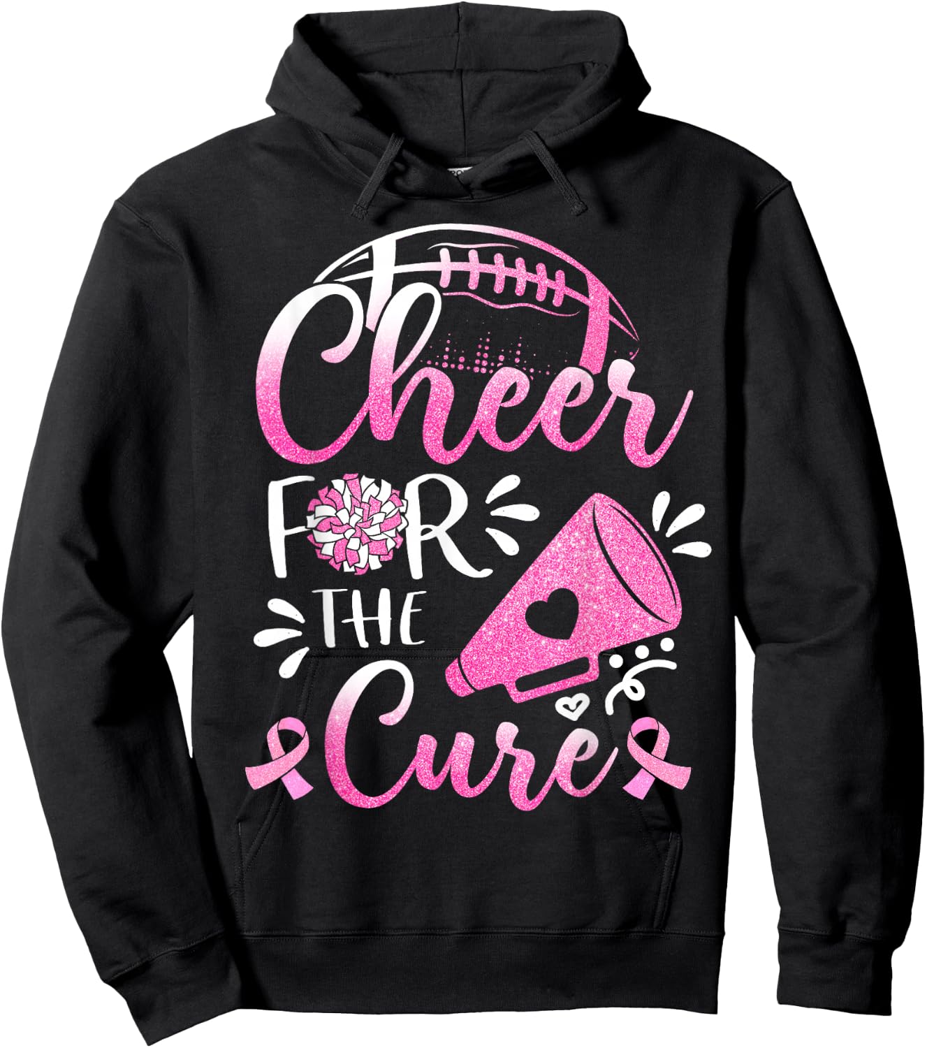 Breast Cancer Awareness Cheer For The Cure Football Hoodie - Hoodie | Black