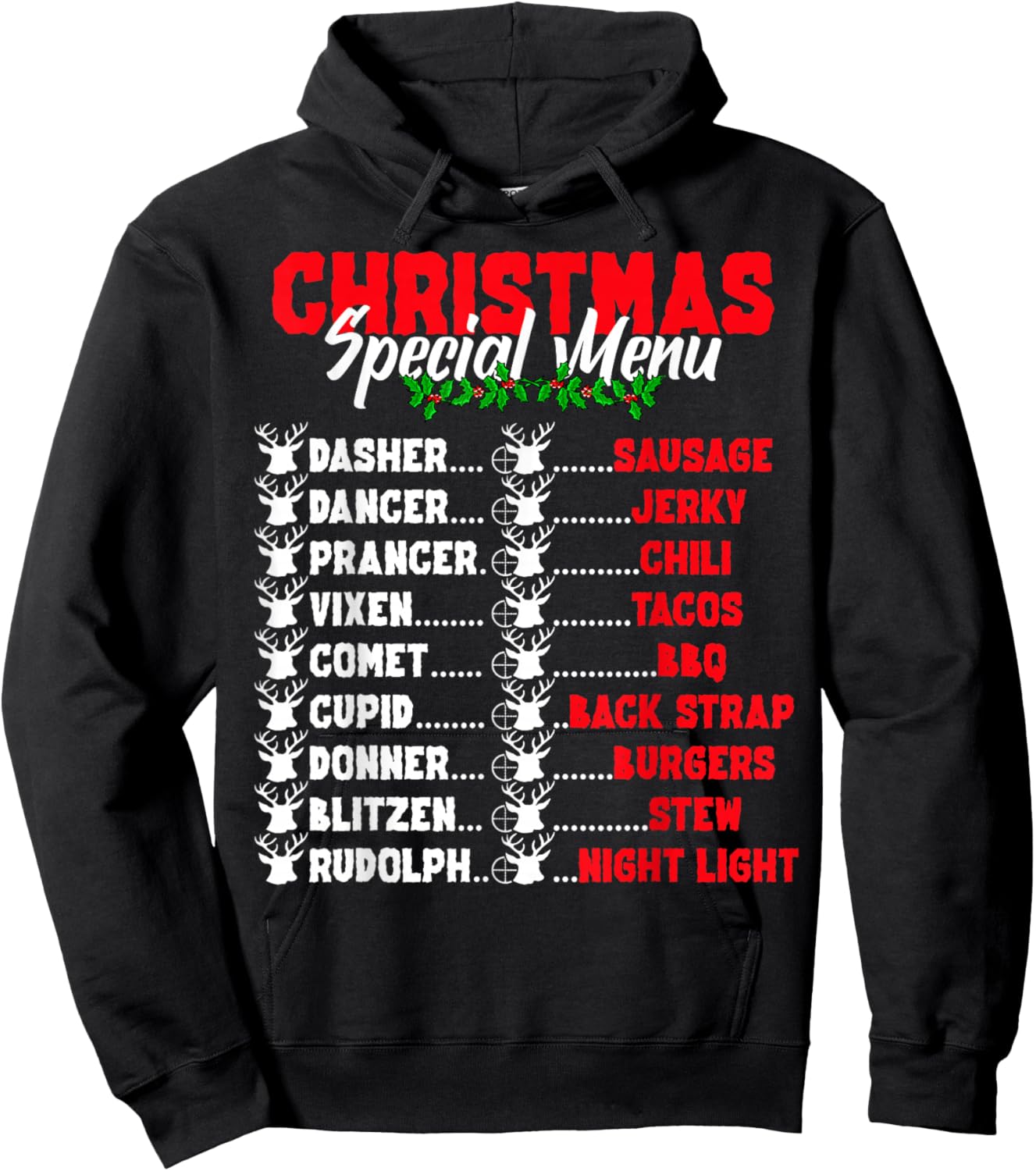 Funny Christmas Deer Hunters All of Santa's Reindeer design Hoodie - Hoodie | Black