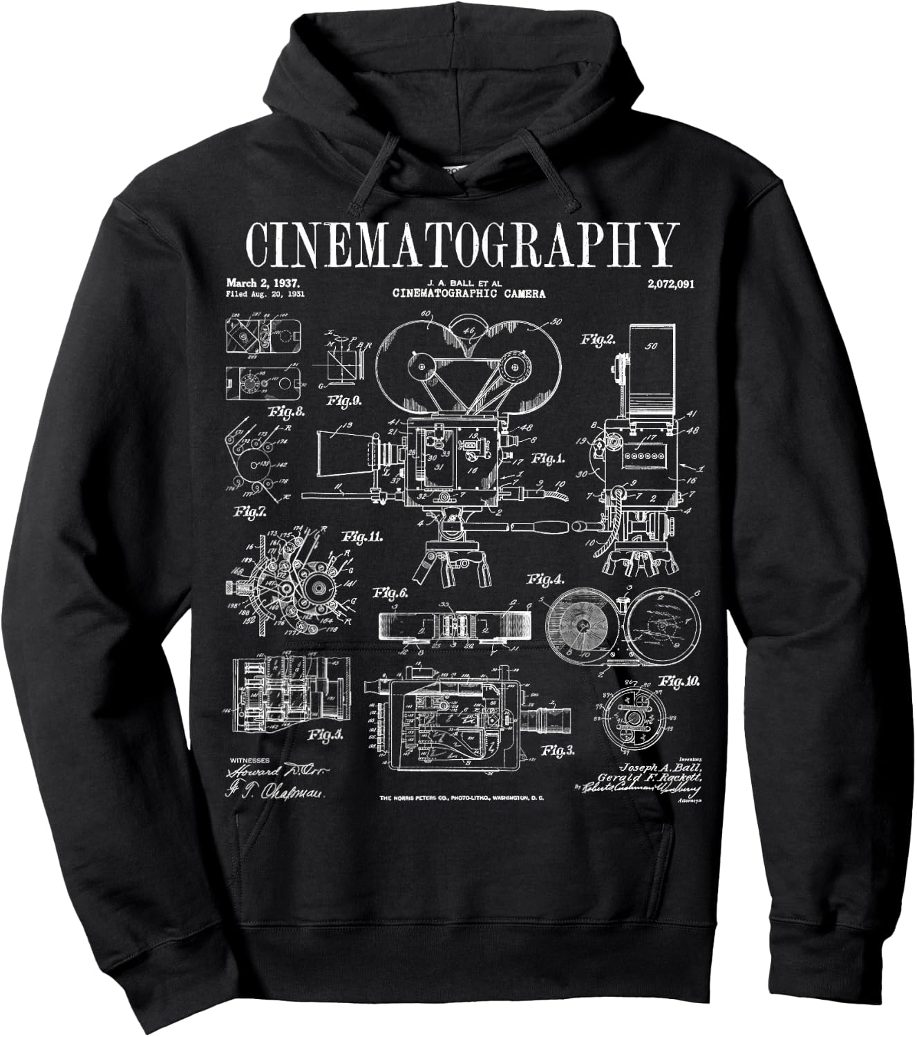 Cinematography Movie Film Camera Vintage Patent Print Hoodie - Hoodie | Black
