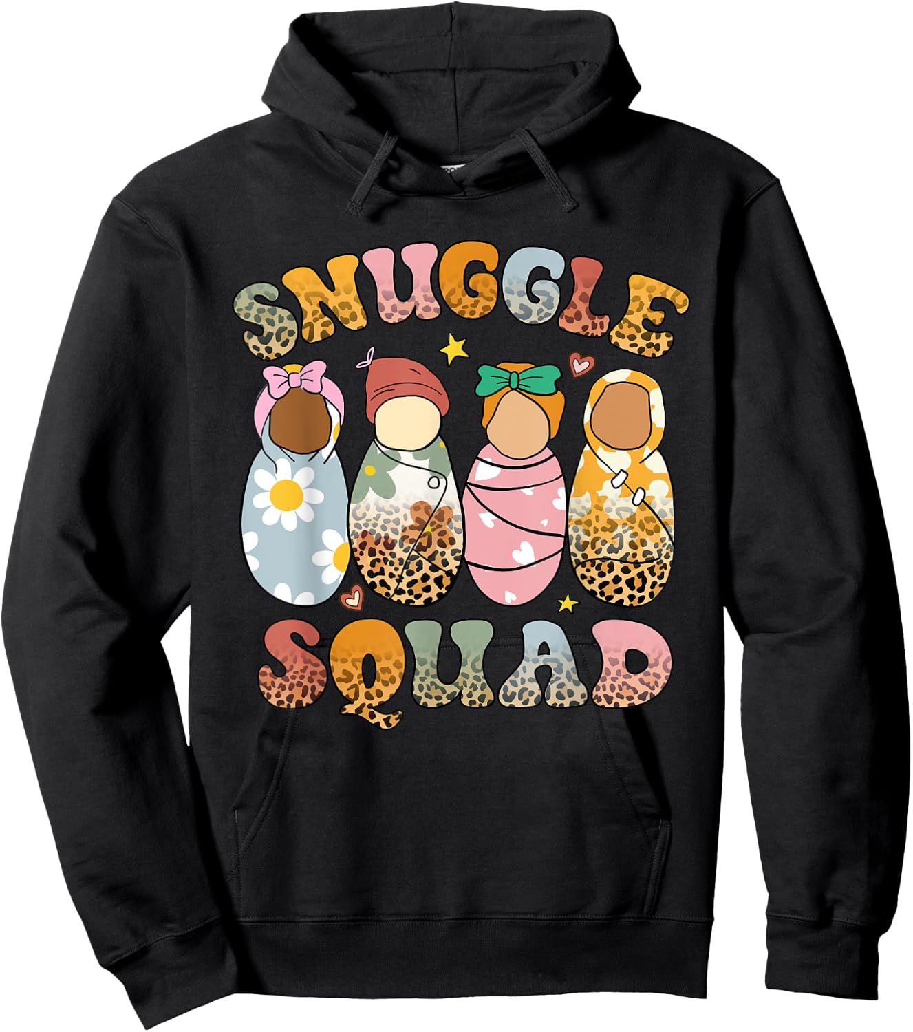 Retro Groovy Snuggle Squad Leopard Babies NICU Nurse Hoodie - Hoodie | Black