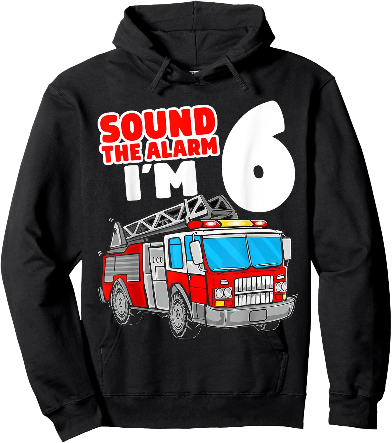 Fire Truck 6th Birthday Toddler Boy Firefighter 6 Year Old Hoodie - Hoodie | Black