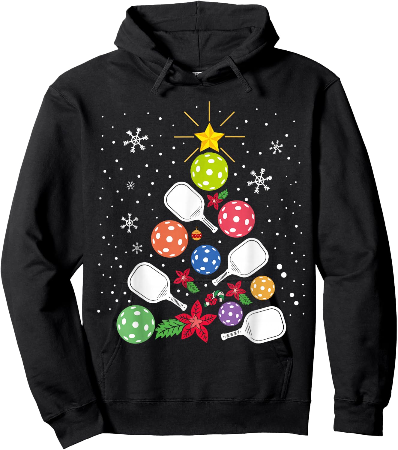 Pickleball Christmas Tree Santa Pickleball X-mas Lights Hoodie - Hoodie | Black