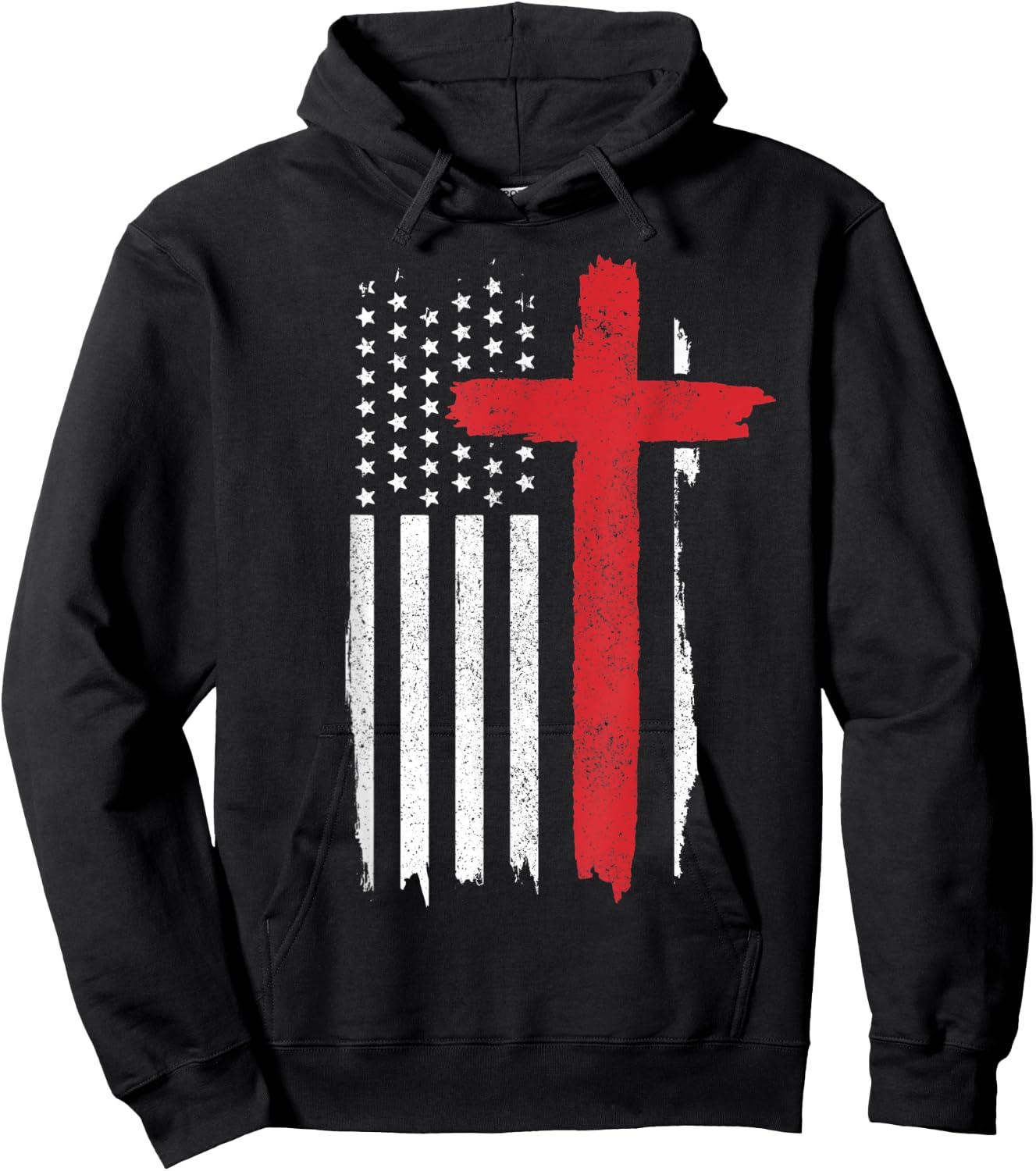 Patriotic Christian American Flag Cross Jesus Religious Men Hoodie - Hoodie | Black