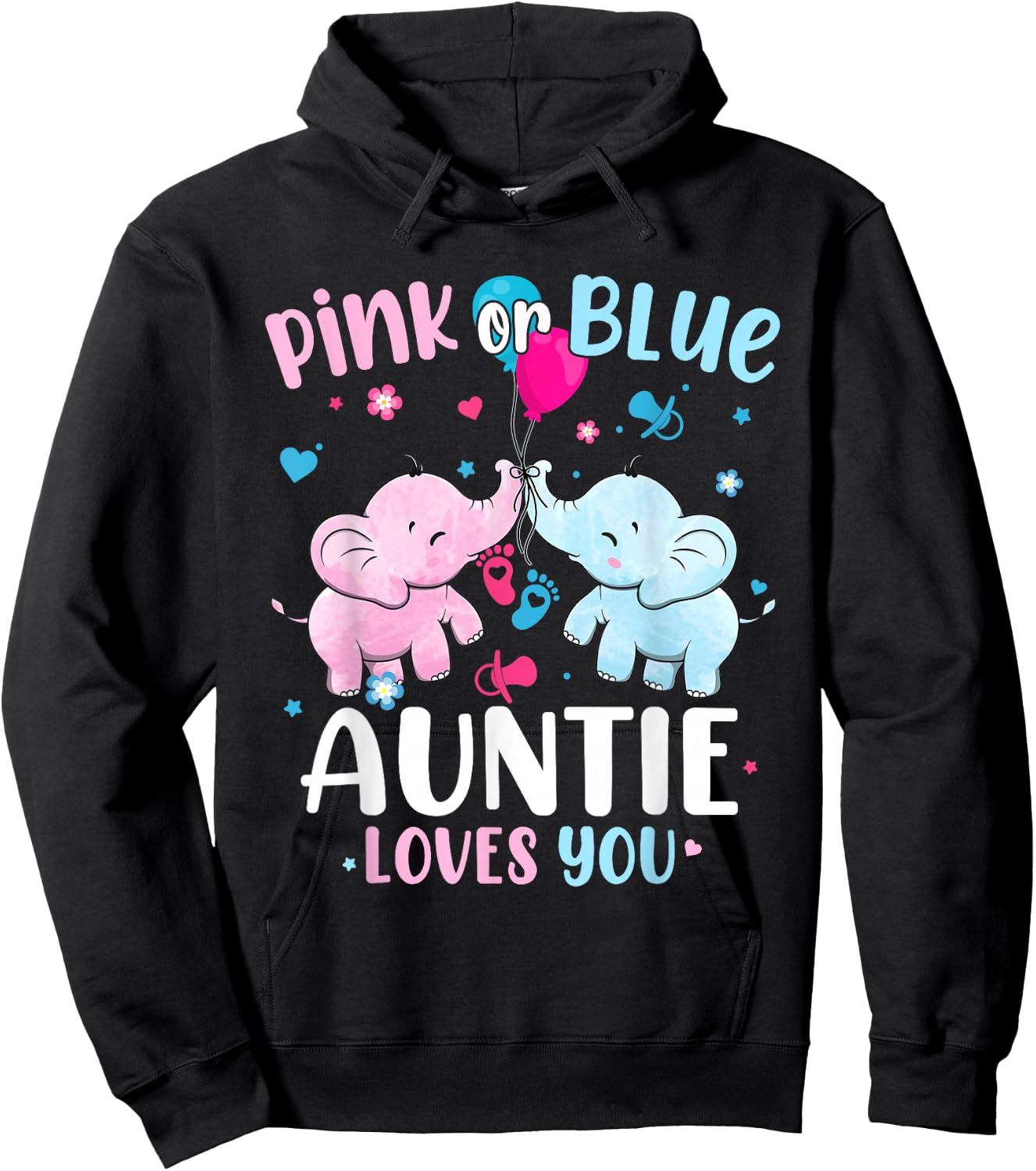 Pink or Blue Auntie Loves You Gender Reveal Elephant Hoodie - Hoodie | Black
