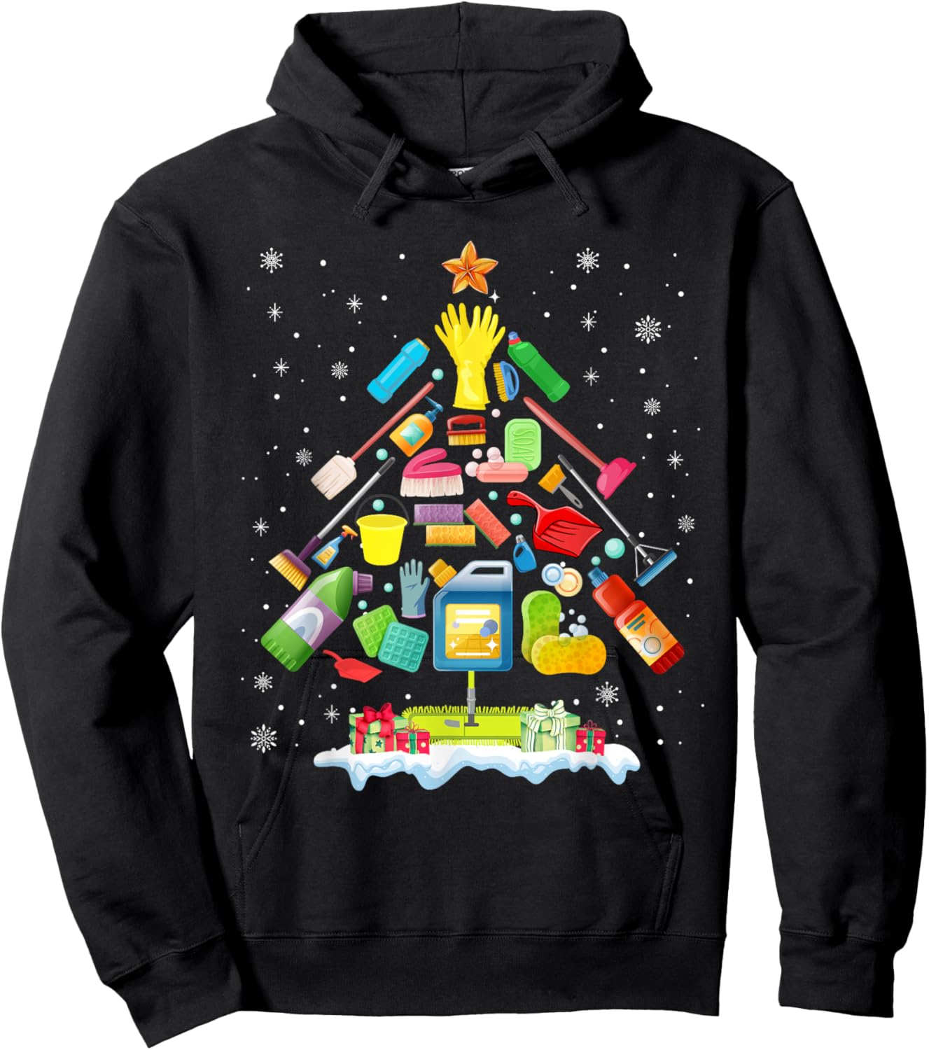 School Custodian Christmas Tree Xmas Funny Custodian Life Hoodie - Hoodie | Black