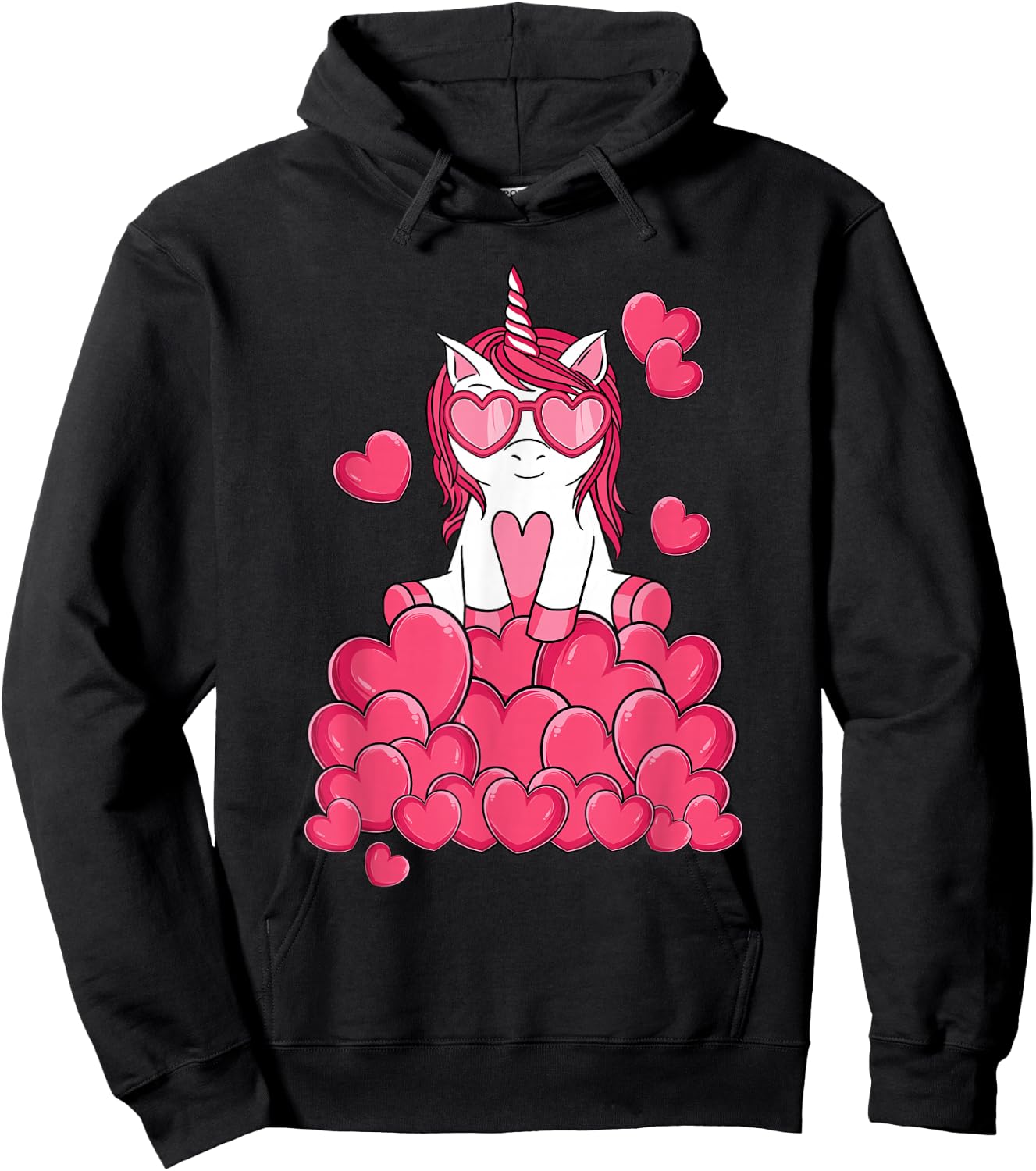 Cute Unicorn Lover Valentines Day Heart Girls Kids Hoodie - Hoodie | Black