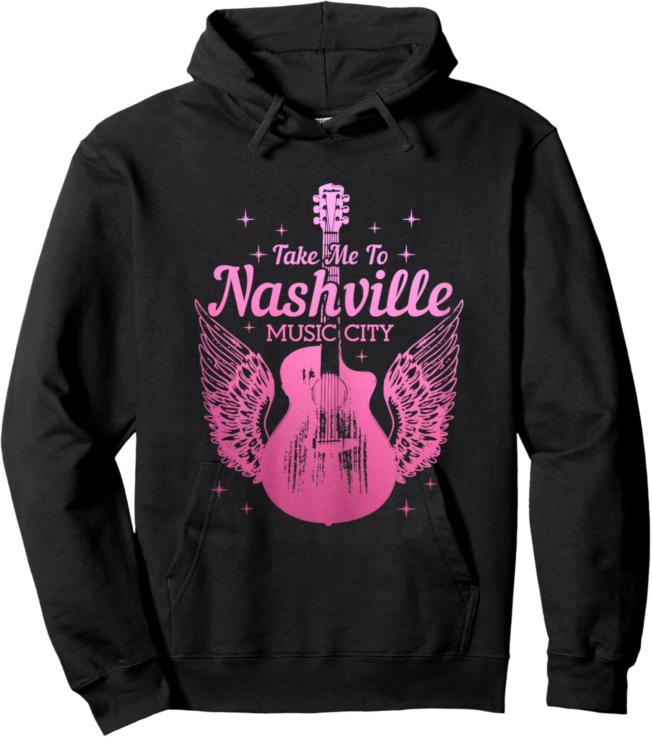 Nashville Guitar Wings Tennessee Vintage Country Music City Hoodie - Hoodie | Black