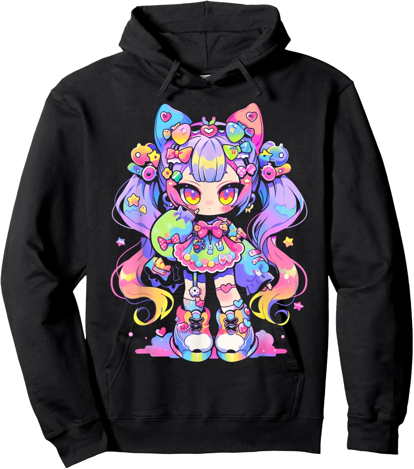 Kawaii Chibi Girl | Decora Fairy Kei Anime Manga Harajuku Hoodie - Hoodie | Black