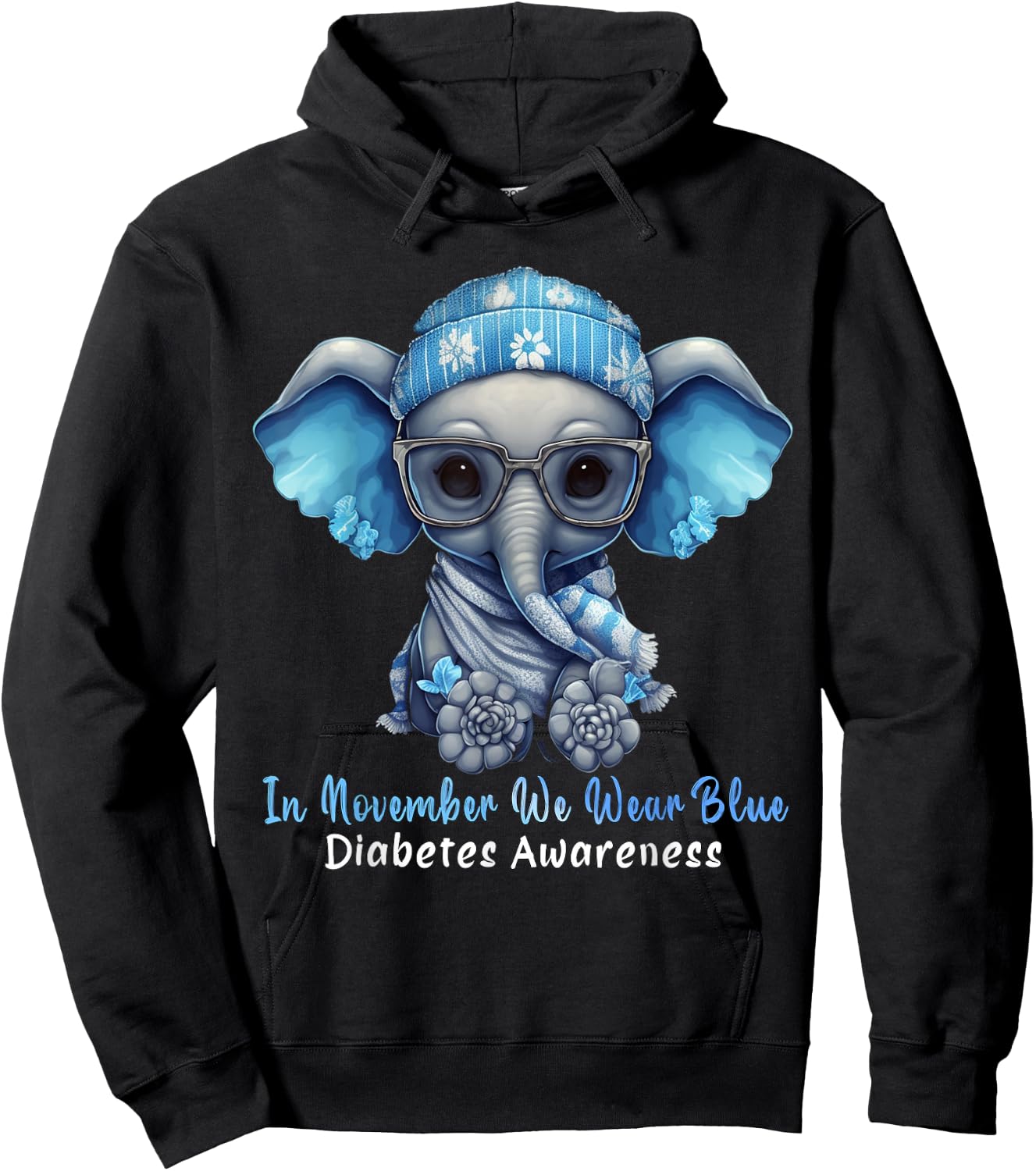 In November We Wear Blue Elephant Diabetes Awareness Gifts Hoodie - Hoodie | Black