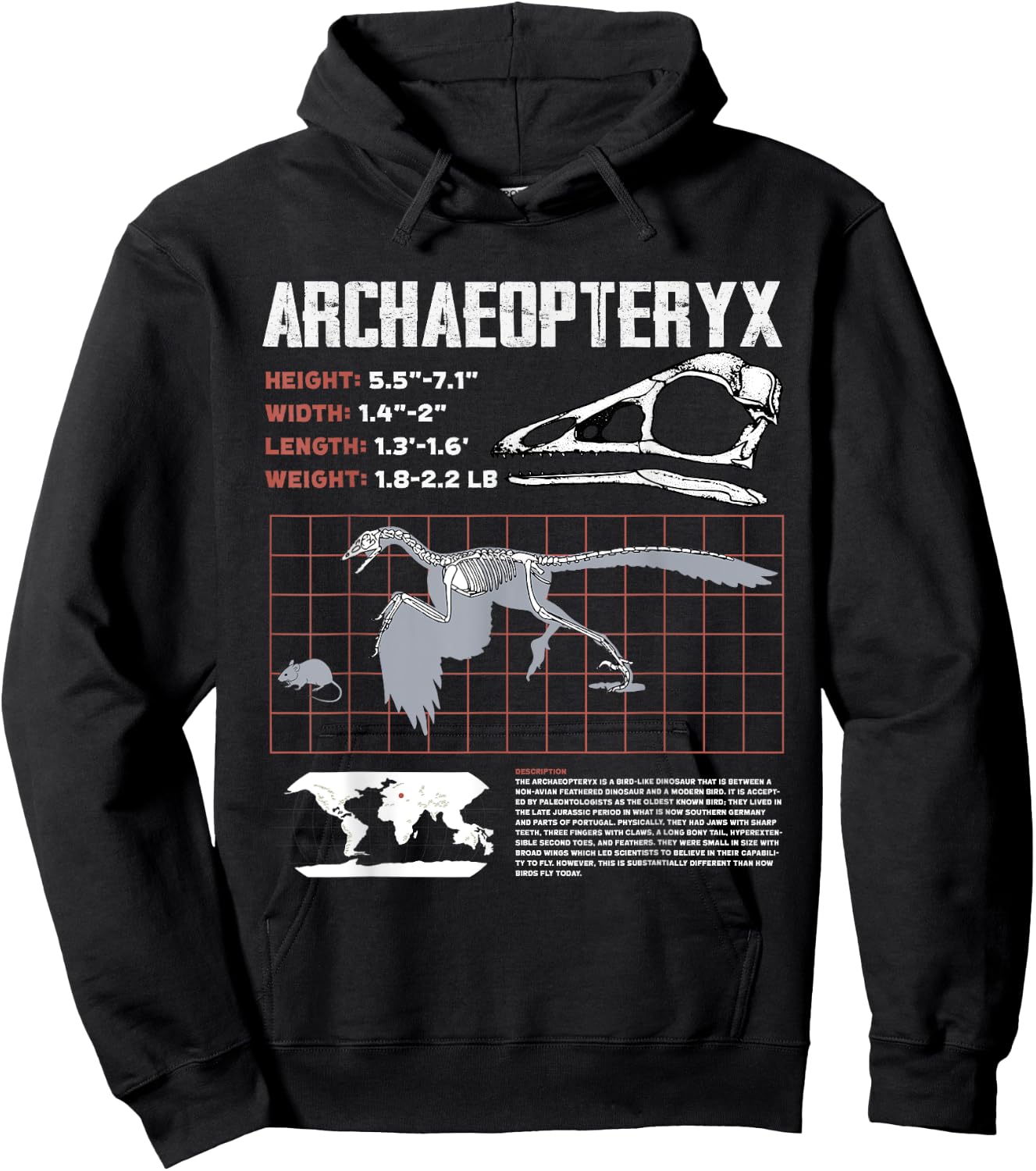 Archaeopteryx Dinosaur Facts Sheet Fossils Data Hoodie - Hoodie | Black