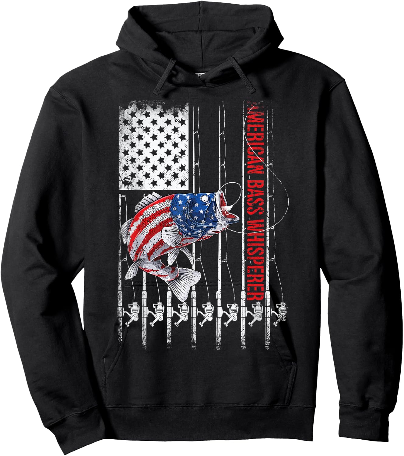 American Flag Bass Whisperer Fisherman Hoodie - Hoodie | Black