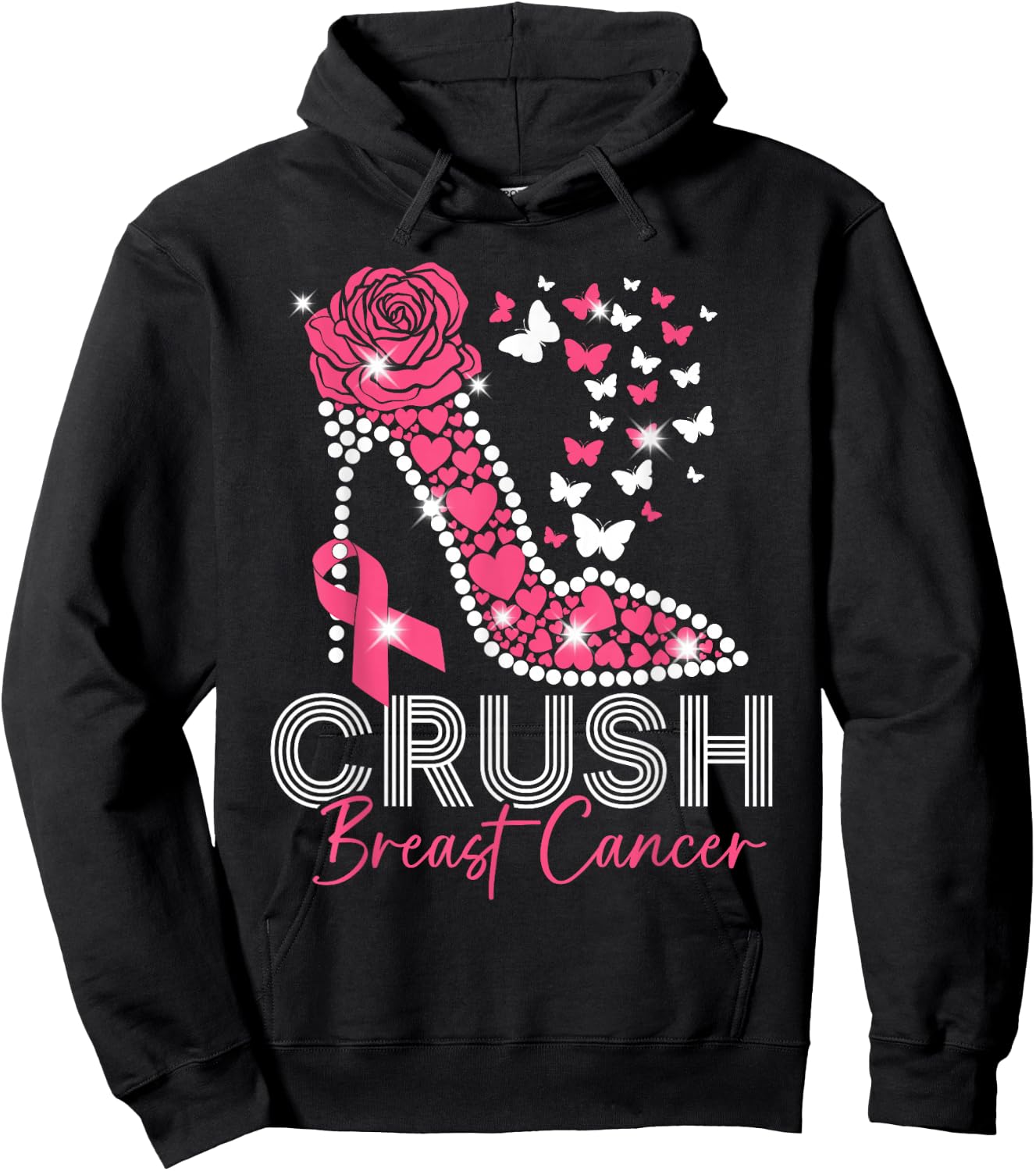 Crush Breast Cancer Awareness High Heels Pink Ribbon Hoodie - Hoodie | Black