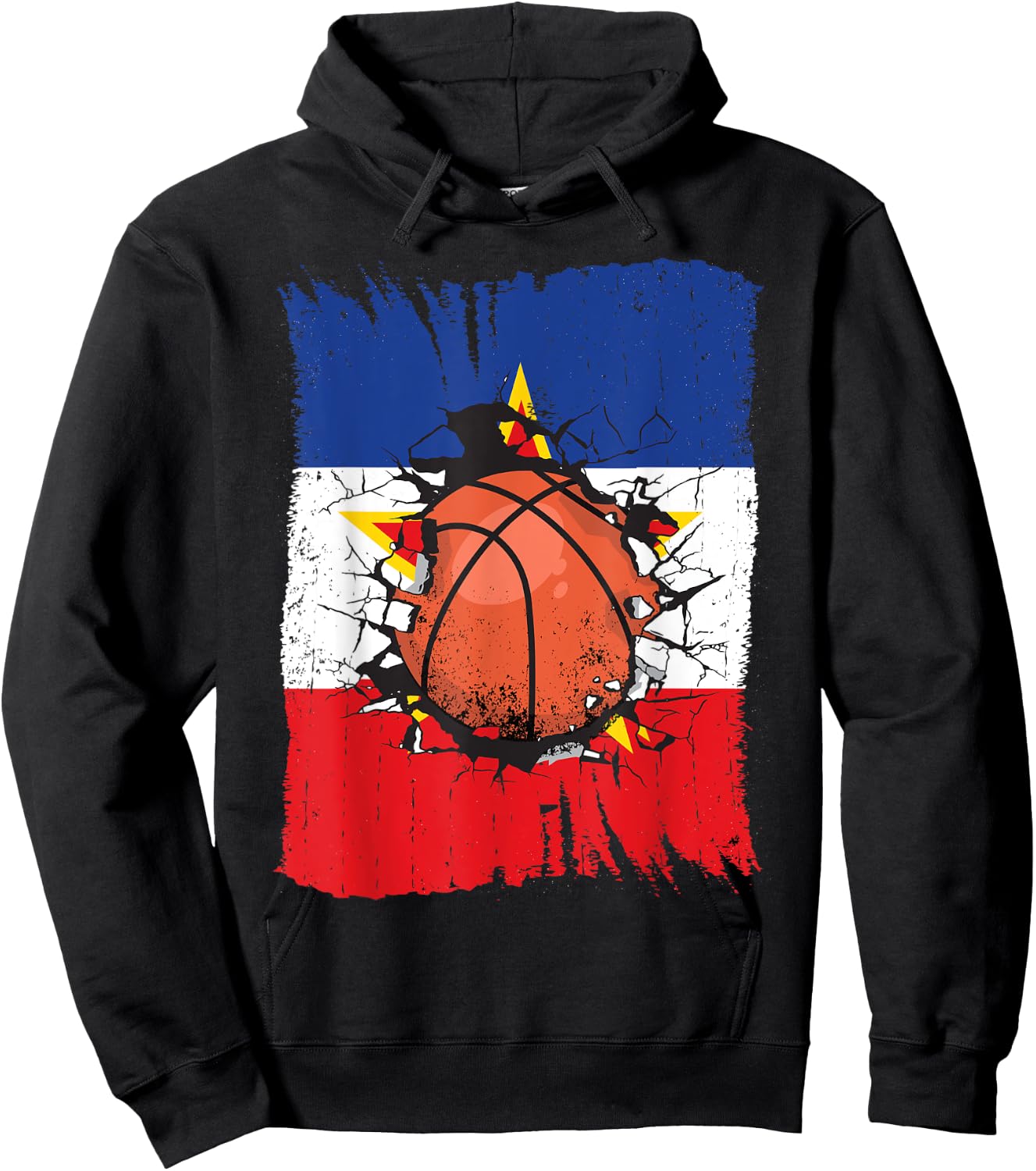 Basketball Team Yugoslavia Fan Splintered Yugoslavian Flag Hoodie - Hoodie | Black