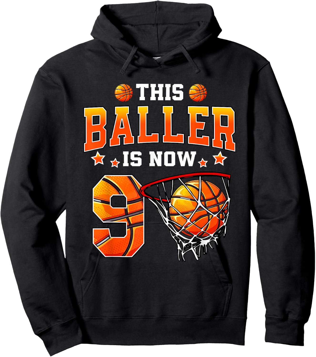 This Baller Is Now 9 Basketball Kids Boys Girls 9th Birthday Hoodie - Hoodie | Black