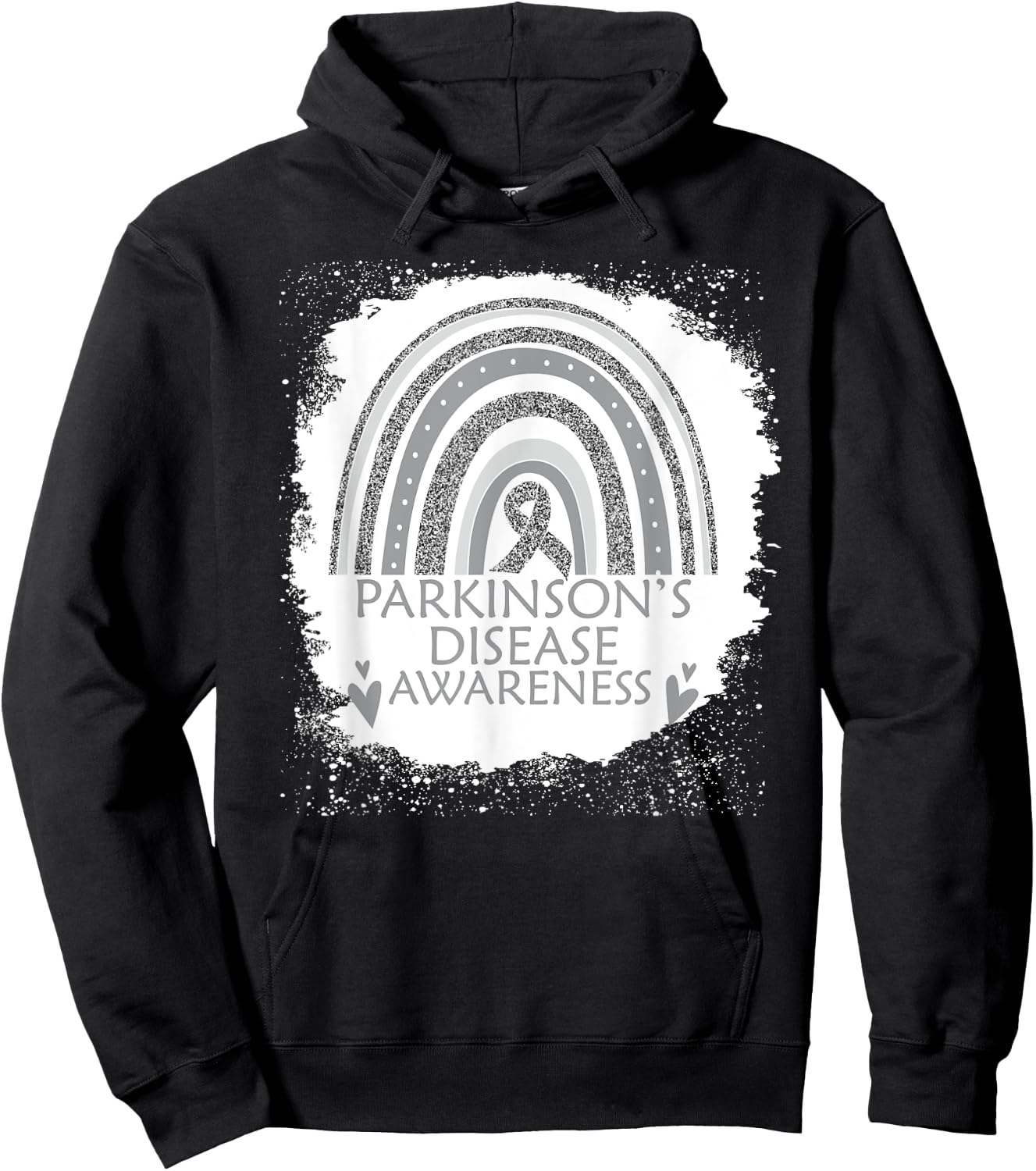 Parkinson's Disease Awareness Bleached Rainbow Gray Ribbon Hoodie - Hoodie | Black