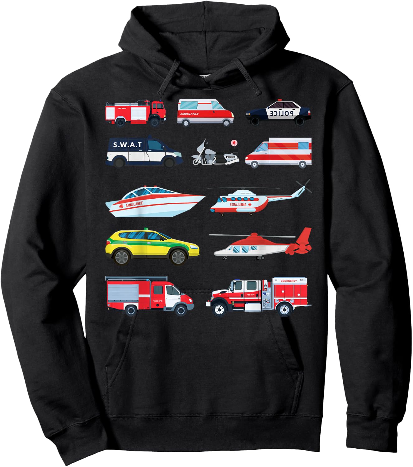 Emergency Vehicles, Emergency Boy and Girl Hoodie - Hoodie | Black