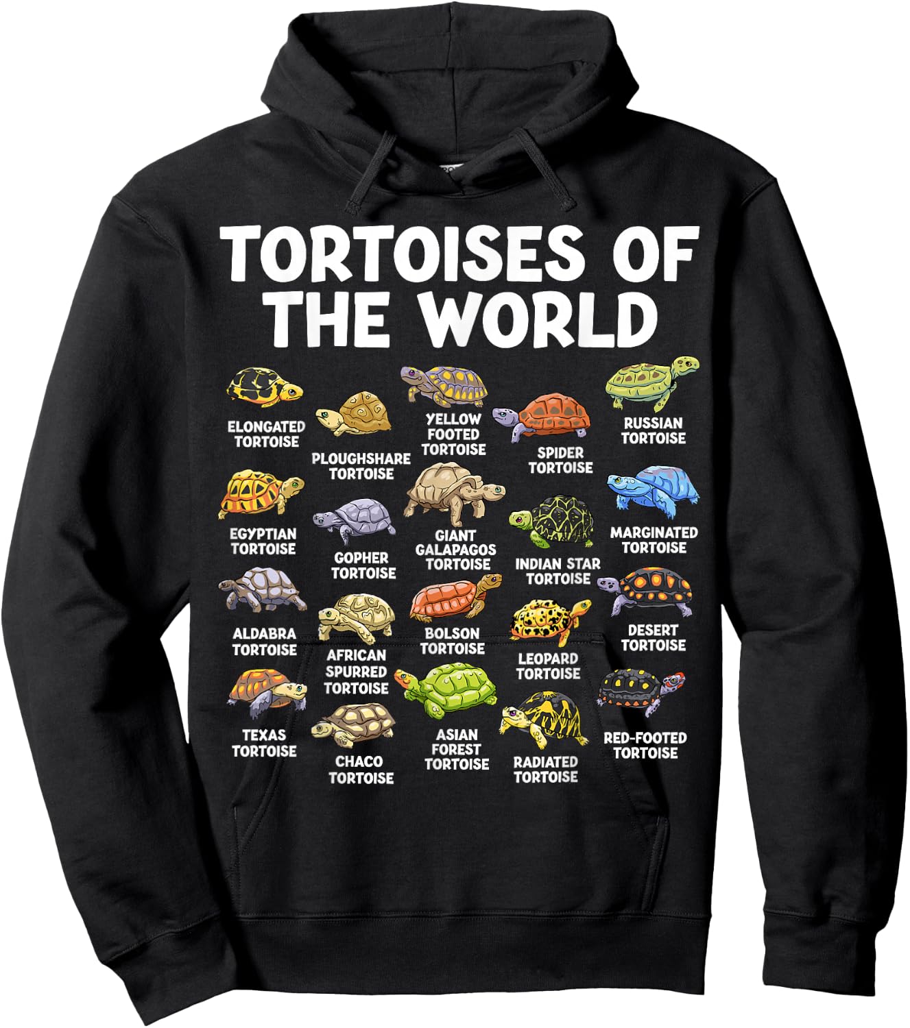 Tortoises of The World Kawaii Types of Turtles Funny Reptile Hoodie - Hoodie | Black